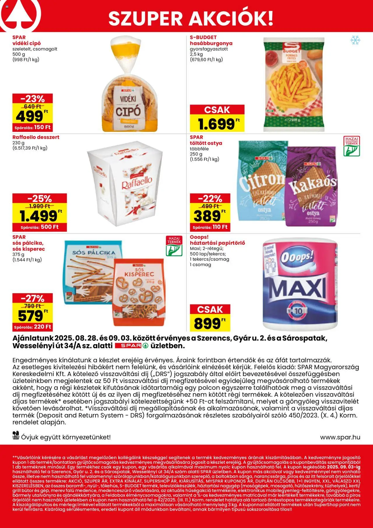Spar akciós ujság - amely érvényes a következő dátumtól: 28.08.2025 | Oldal: 2 | Termékek: Kisperec, Papírtörlő, Bútor, Sós pálcika