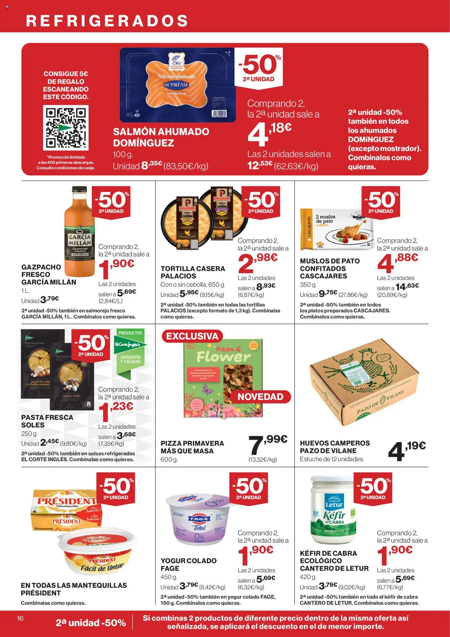 Hipercor catálogo │ válido desde el 09.04.2026 | Página: 16 | Productos: Huevos, Pizza, Παγωμένο τσάι, Συσκευή ροής