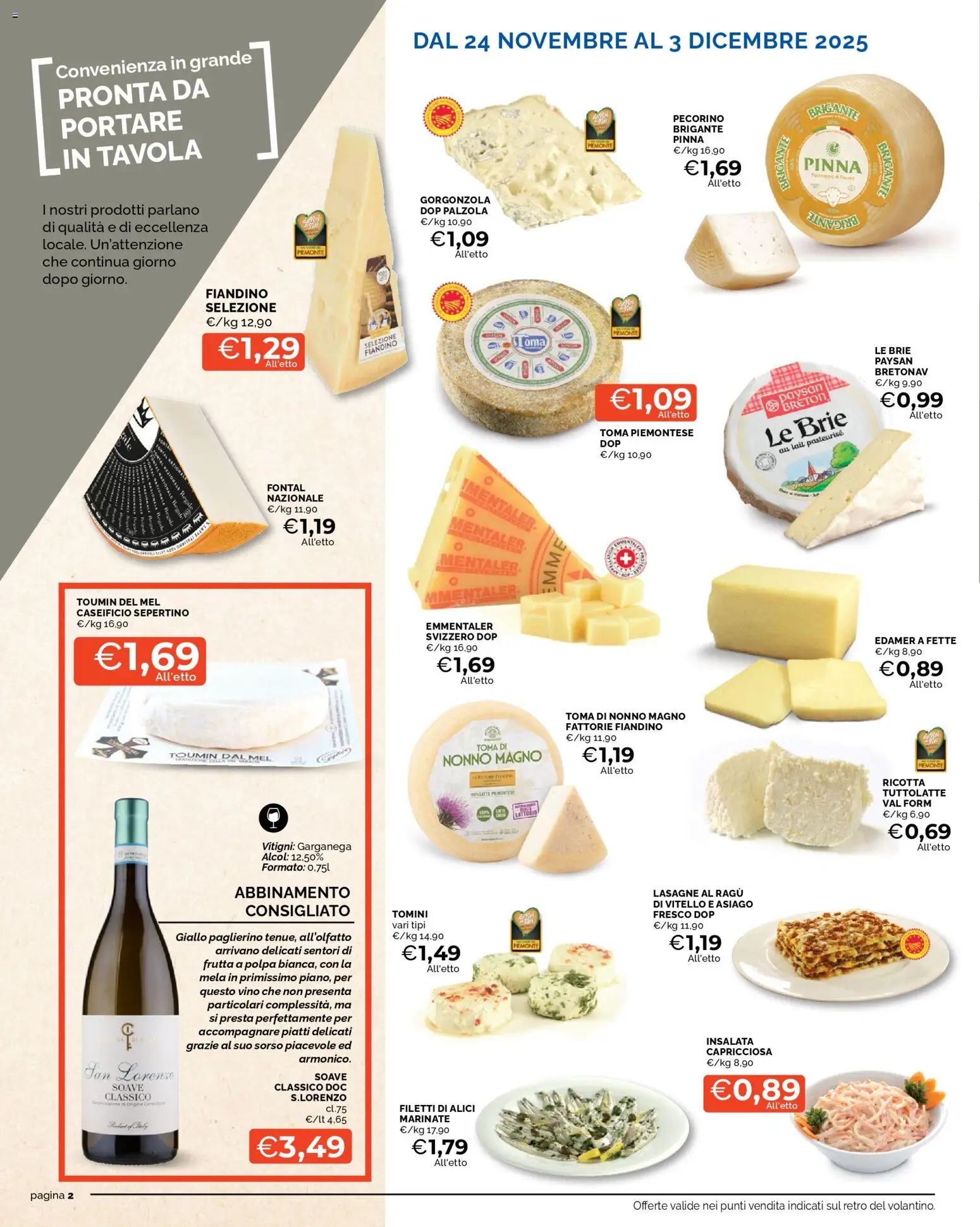 Volantino Mercatò del 24.11.2025 | Pagina: 2 | Prodotti: Vino, Ragú, Vitello, Pecorino