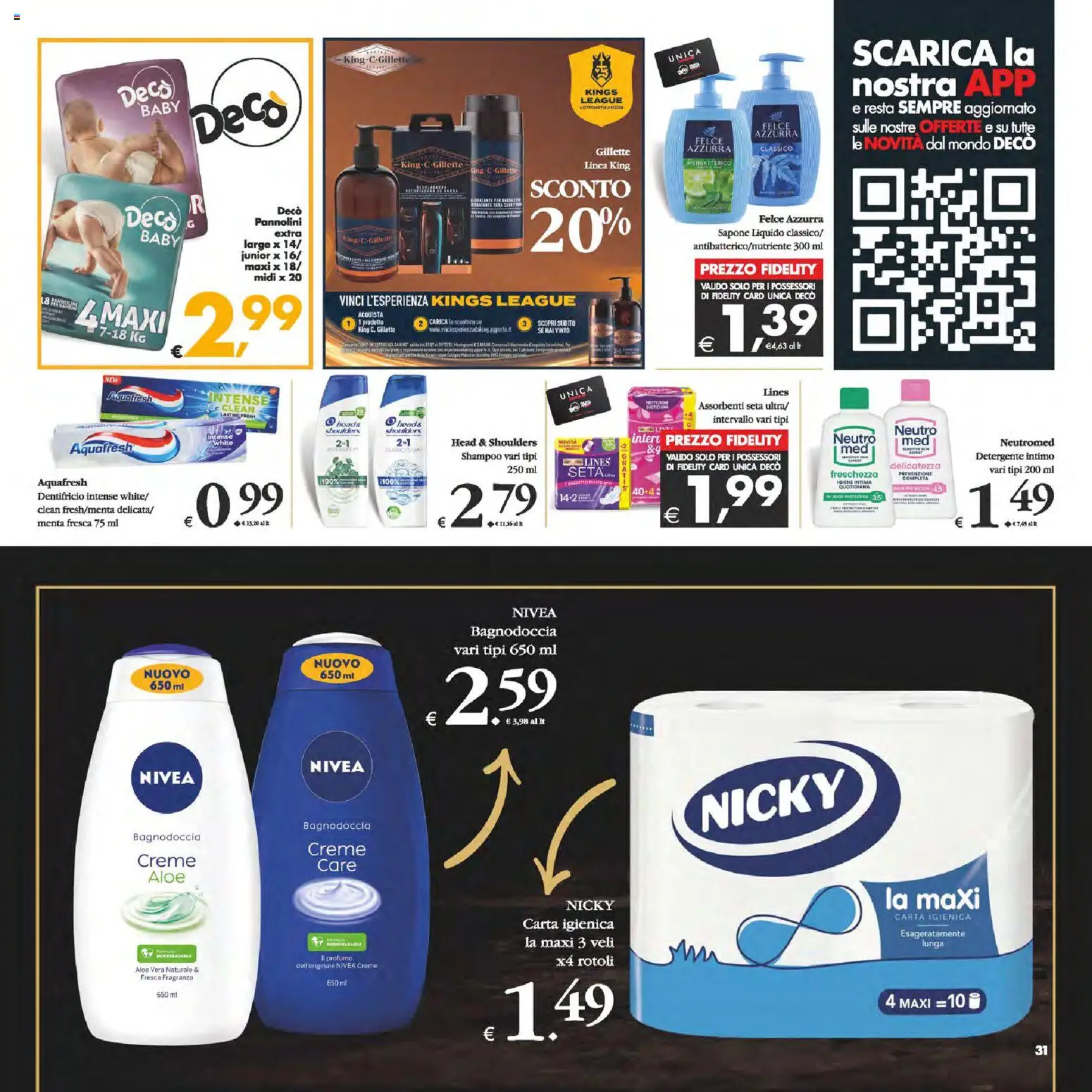 Volantino Decò del 24.10.2025 | Pagina: 31 | Prodotti: Pannolini, Carta igienica, Sapone, Fragranza