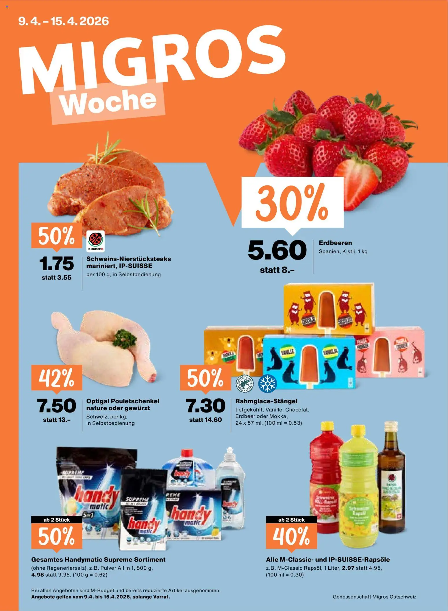 Migros aktionen – gültig ab 09.04.2026 | Seite: 1 | Produkte: Pulver, Erdbeeren
