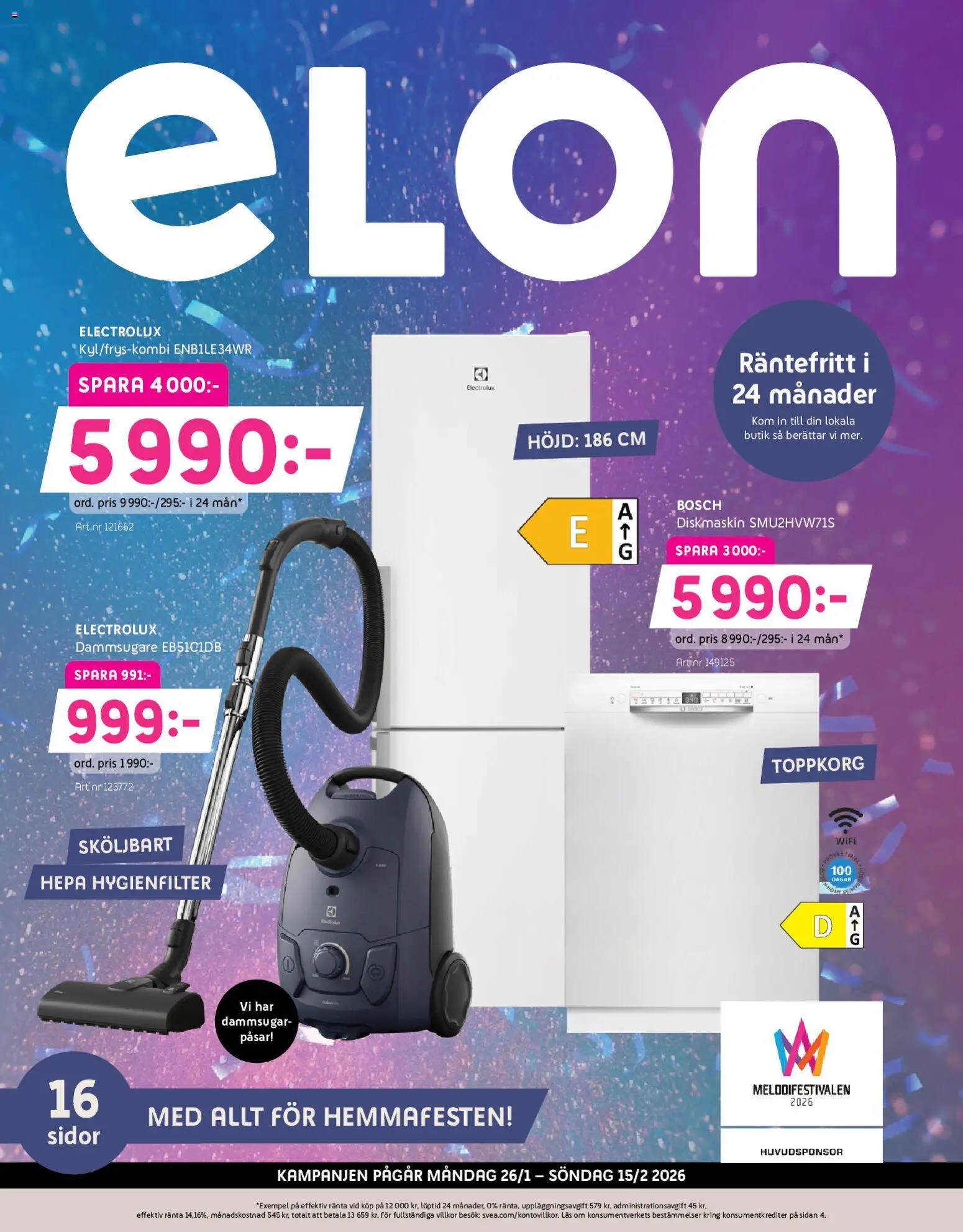 Elon reklamblad aktuell från 26.01.2026 | Sida: 1 | Produkter: Diskmaskin, Dammsugare, Wifi