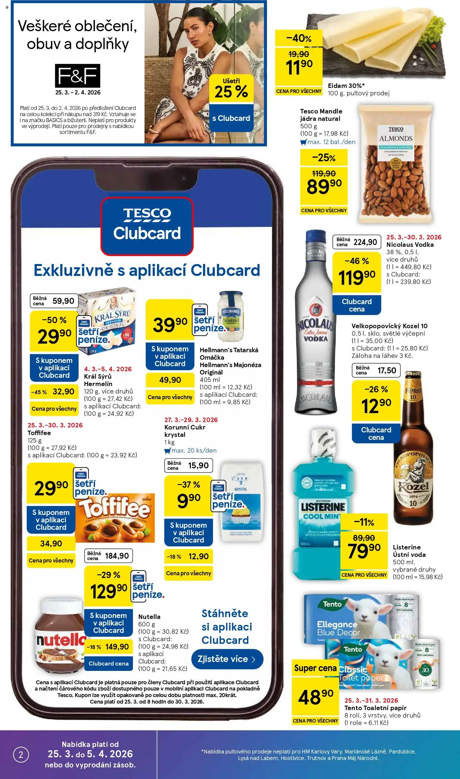 Tesco leták - Hypermarket od 25.03.2026 | Strana: 2 | Produkty: Tatarská omáčka Hellmann's, Vodka, Eidam, Mandle