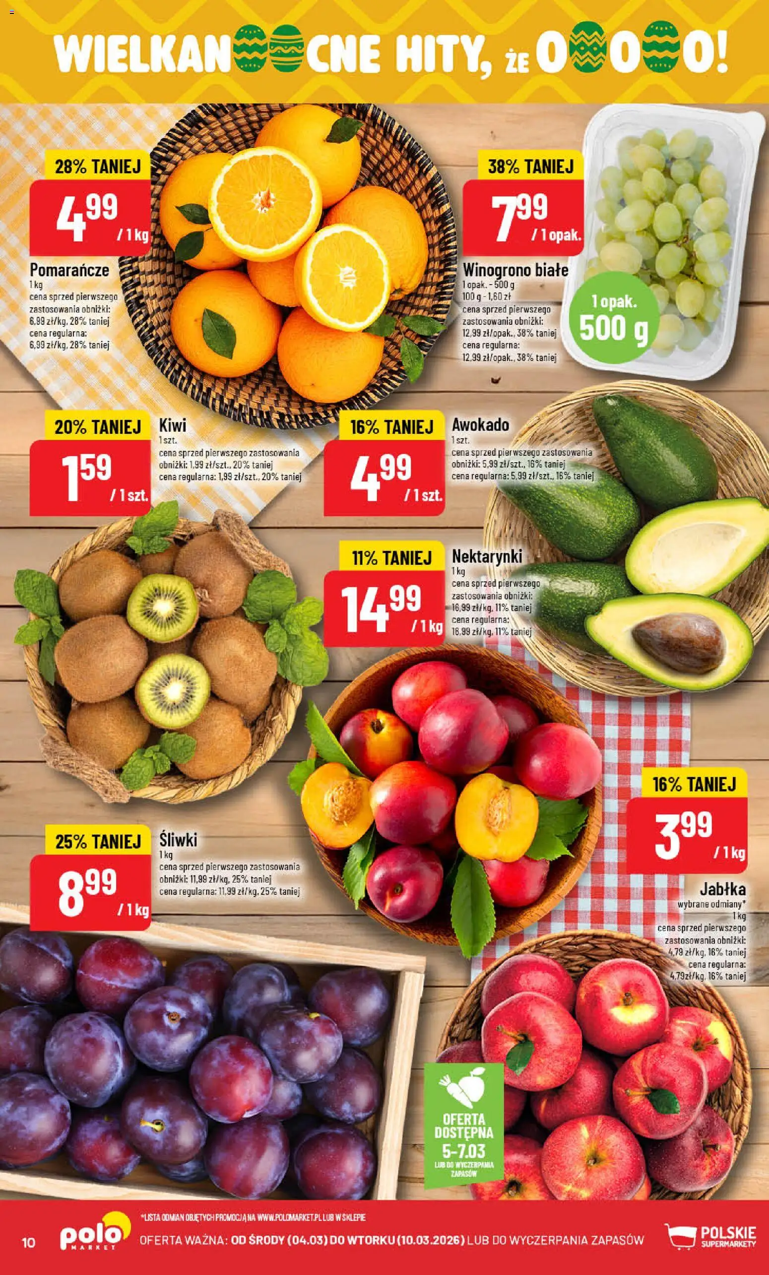 POLOmarket gazetka od 04.03.2026 | Strona: 10 | Produkty: Śliwki, Jabłka, Pomarańcze, Kiwi