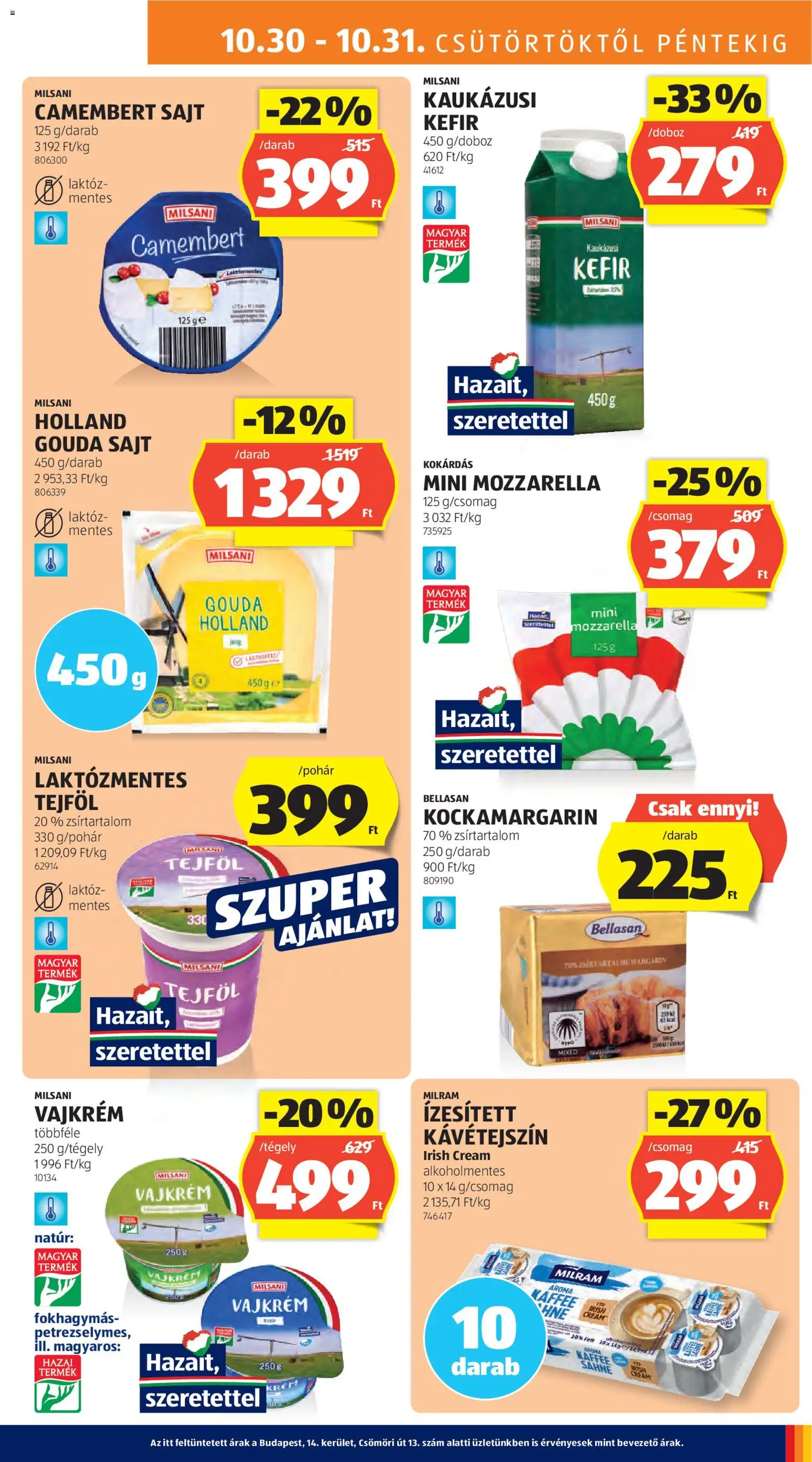 Aldi akciós ujság - amely érvényes a következő dátumtól: 30.10.2025 | Oldal: 11 | Termékek: Mozzarella, Kávétejszín, Kaukázusi kefír, Vajkrém
