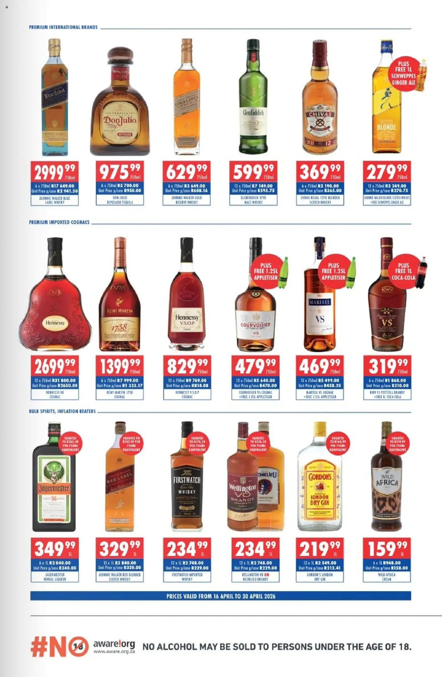 New Ultra Liquors catalogue – valid from 16.04.2026 | Page: 2 | Products: Brandy, Gin, Cream, Ensalada de quino
