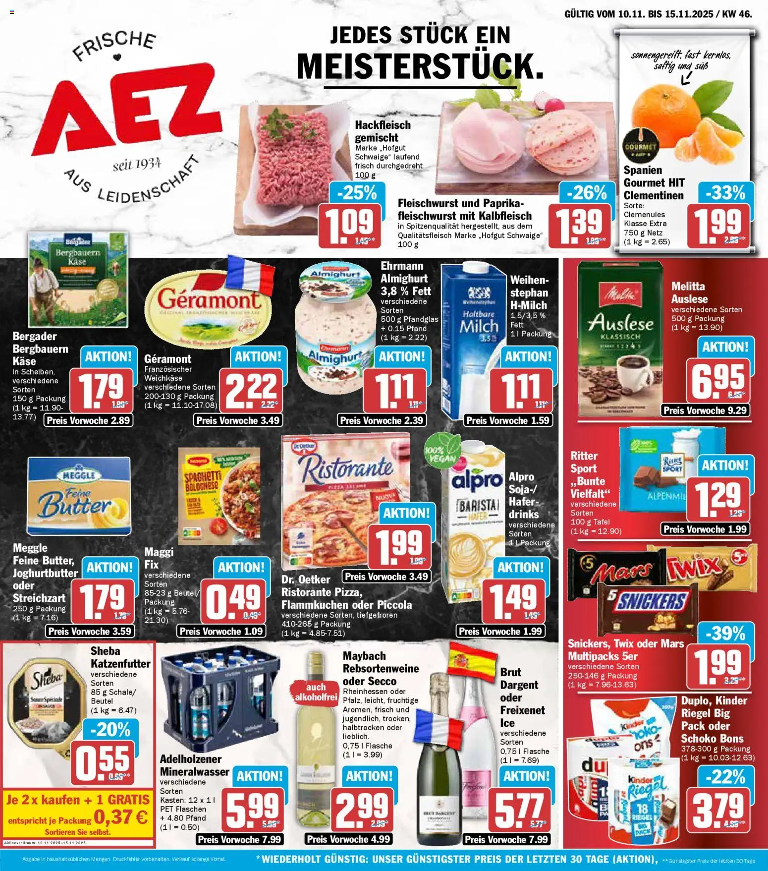 AEZ Prospekt 	 – gültig ab 10.11.2025 | Seite: 1 | Produkte: Melitta, Twix, Alpro, Hackfleisch