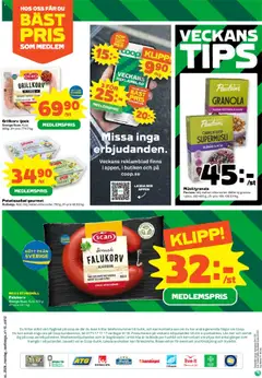 Coop Forum reklamblad aktuell från 14.07.2025 | Sida: 12 | Produkter: Potatissallad, Falukorv, Grillkorv, Granola