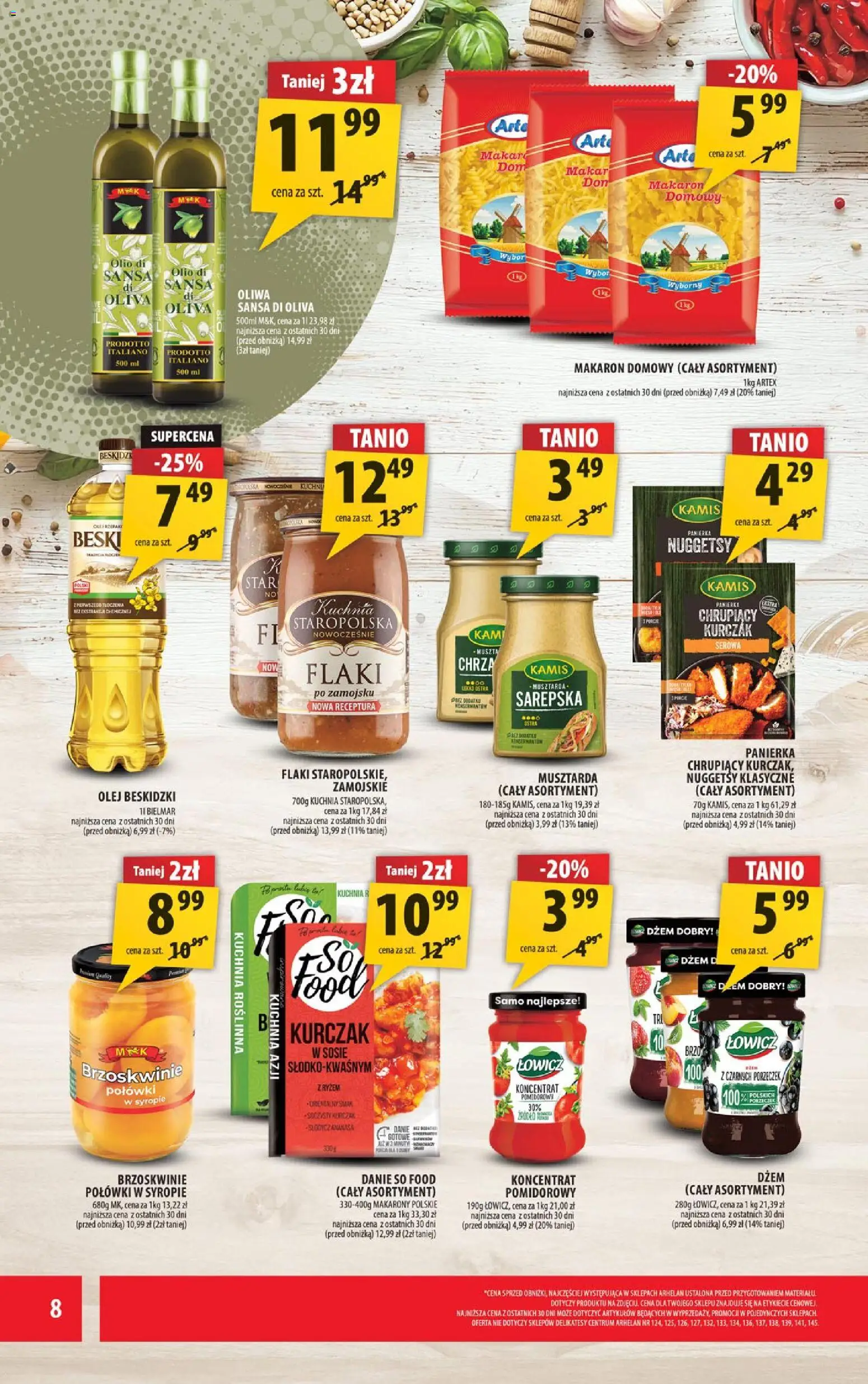Arhelan Gazetka od 07.11.2025 | Strona: 8 | Produkty: Kurczak, Musztarda, Makarony, Brzoskwinie