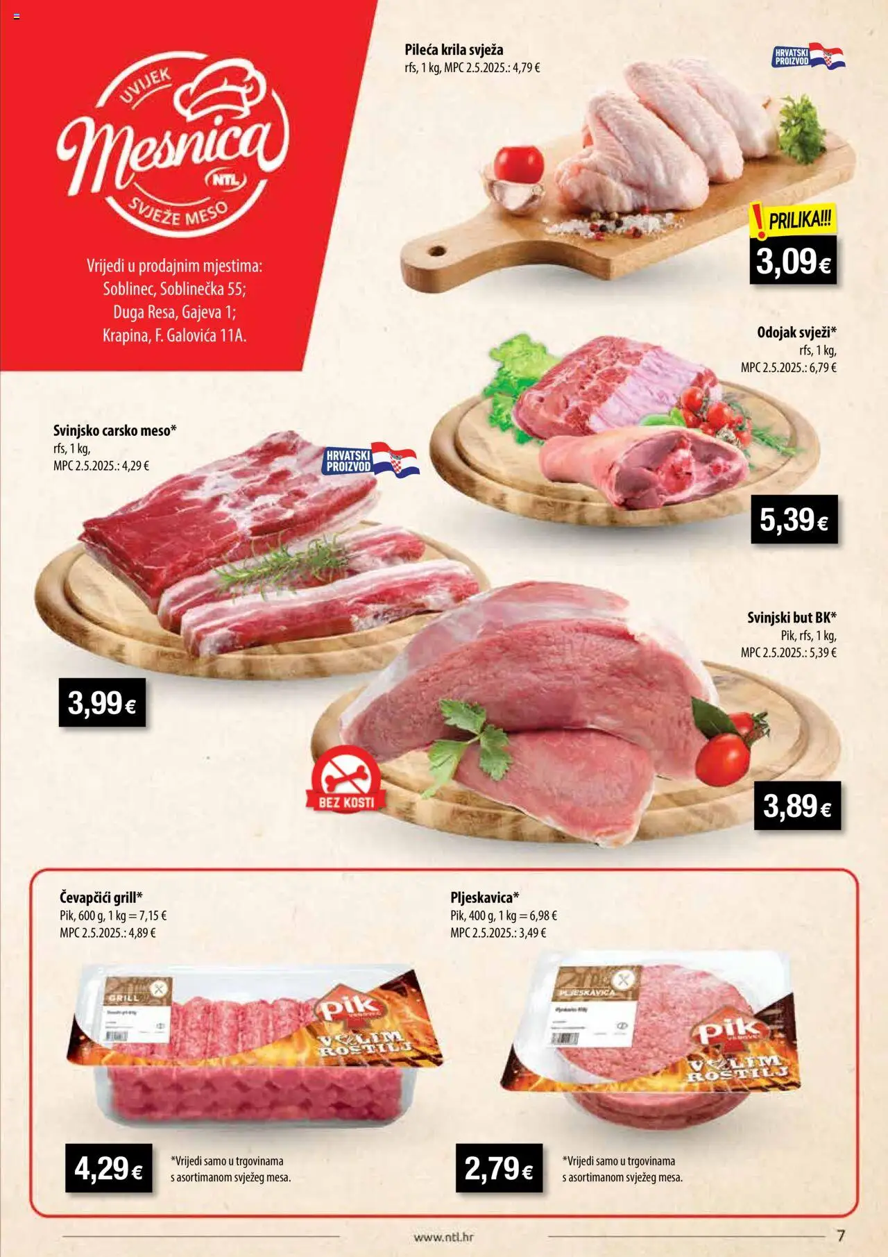 NTL katalog | vrijedi od 30.07.2025 | Stranica: 7 | Proizvodi: Odojak, Svinjski but, Meso, Ćevapčići