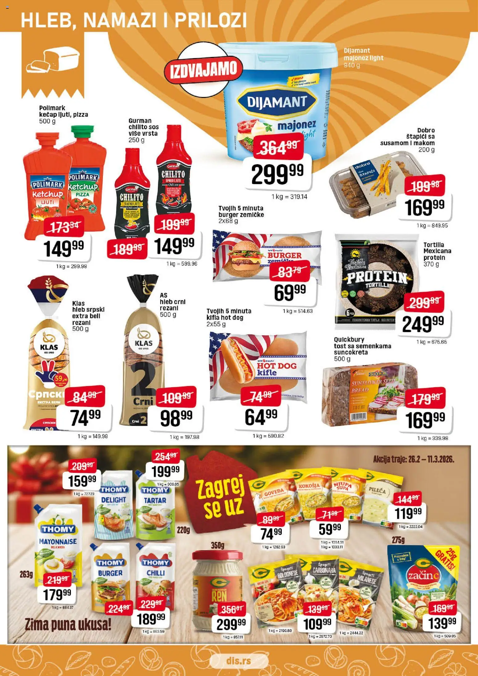 DIS katalog - važi od 26.02.2026 | Strana: 6 | Proizvode: Burger, Špageti, Sos, Hleb