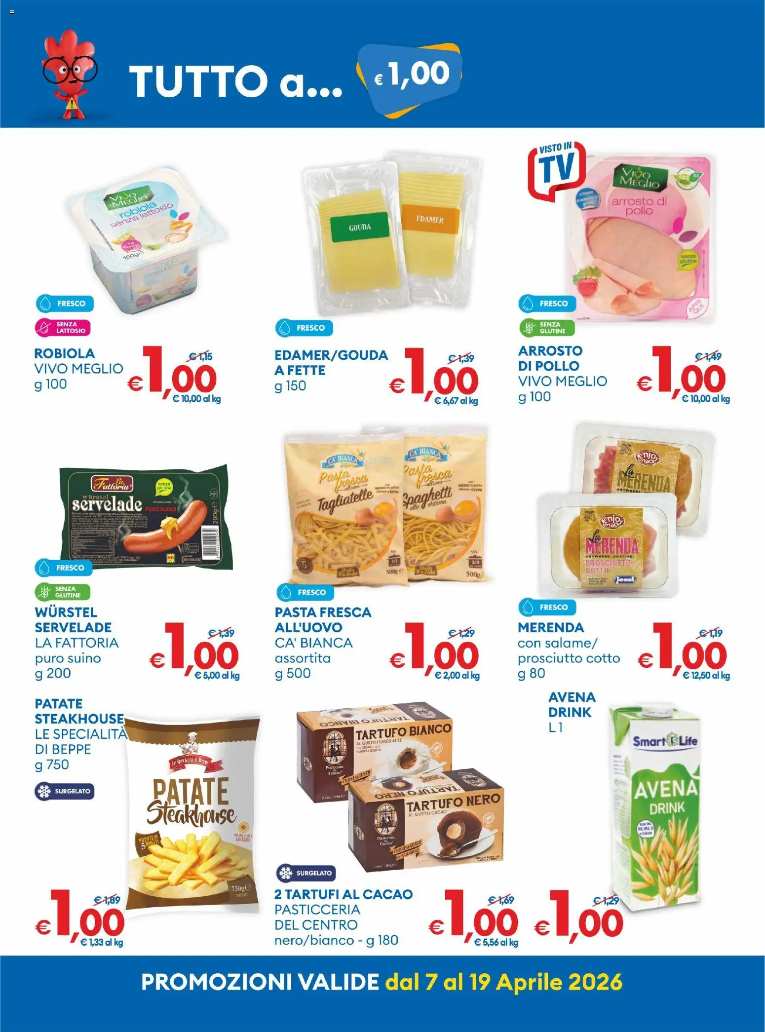 Volantino MD Discount del 07.04.2026 | Pagina: 2 | Prodotti: Prosciutto Cotto, Tagliatelle, Suino, Cacao