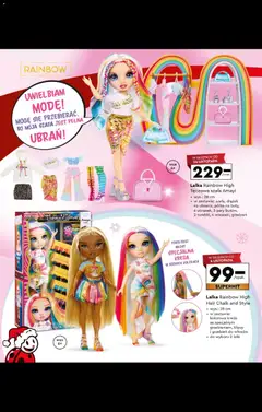 Pogląd oferty "Lalka Rainbow High Tęczowa szafa Amayi, wys.: 28 cm, w zestawie: szafa, drążek na ubrania, półka na buty, 6 ubranek, 3 pary butów, 2 torebki, 4 wieszaki, grzebień" - ważna od 27.10.2025 | Strona: 74 | Produkty: Lalka, Szafa, Półka, Grzebień