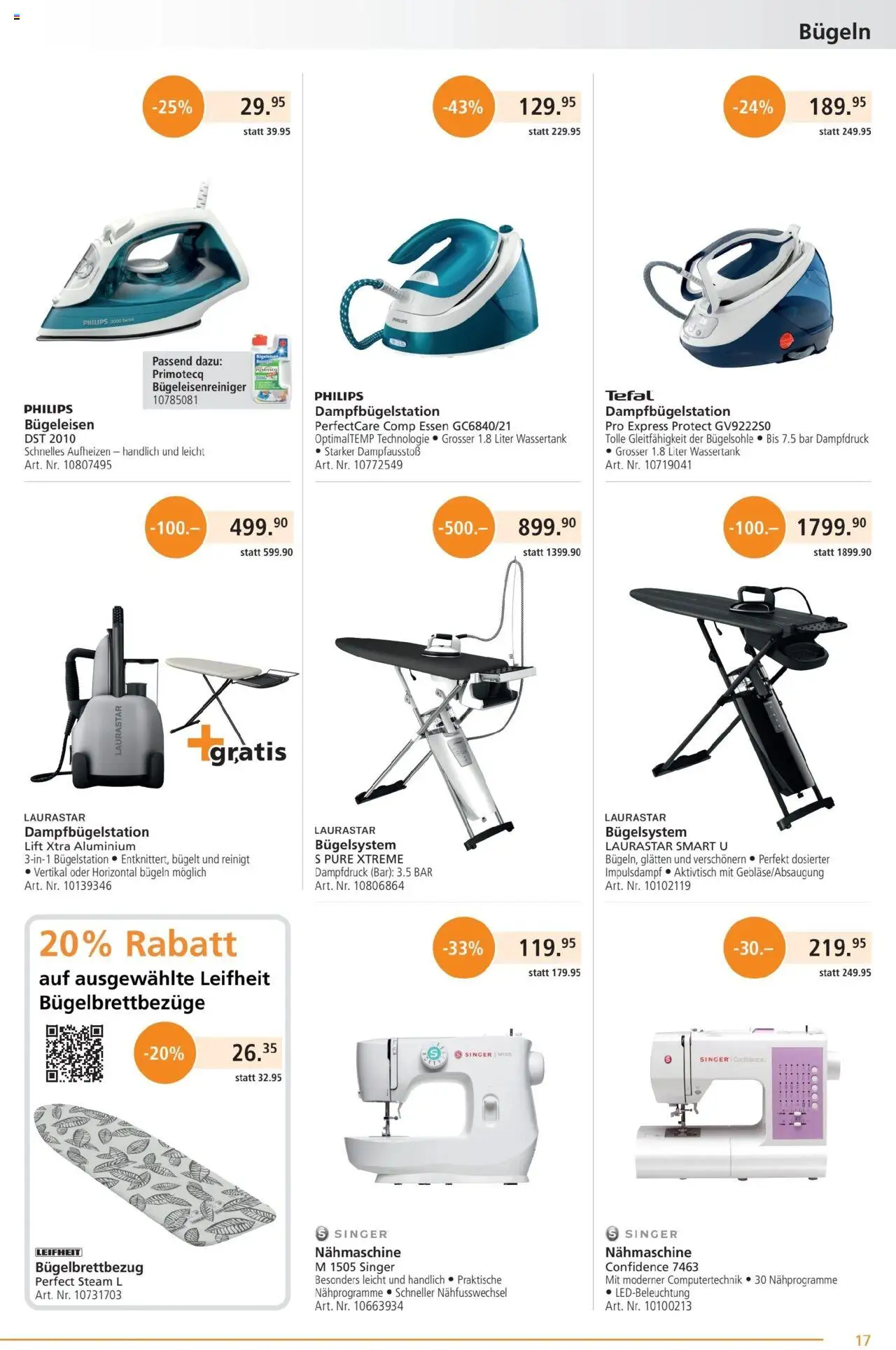 Fust Aktionen ab 26.05.2025 | Seite: 17 | Produkte: Nähmaschine, Bügeleisen, Philips