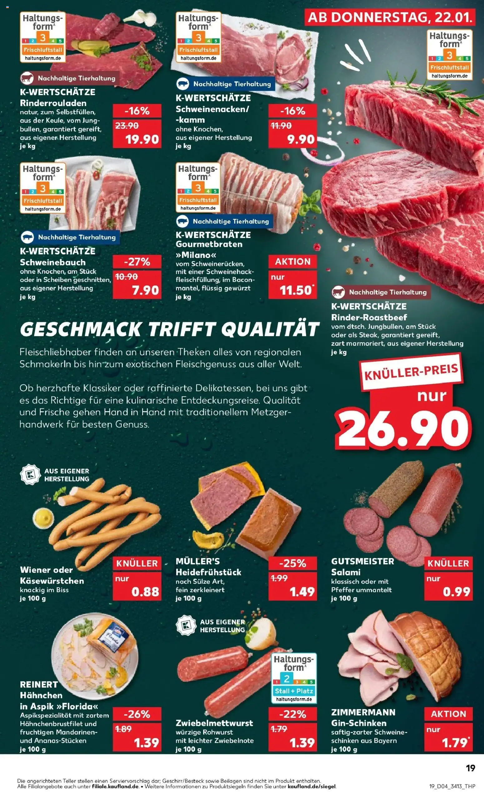 Kaufland prospekt Dresden	 – gültig ab 22.01.2026 | Seite: 19 | Produkte: Schweinebauch, Pfeffer, Salami, Schinken