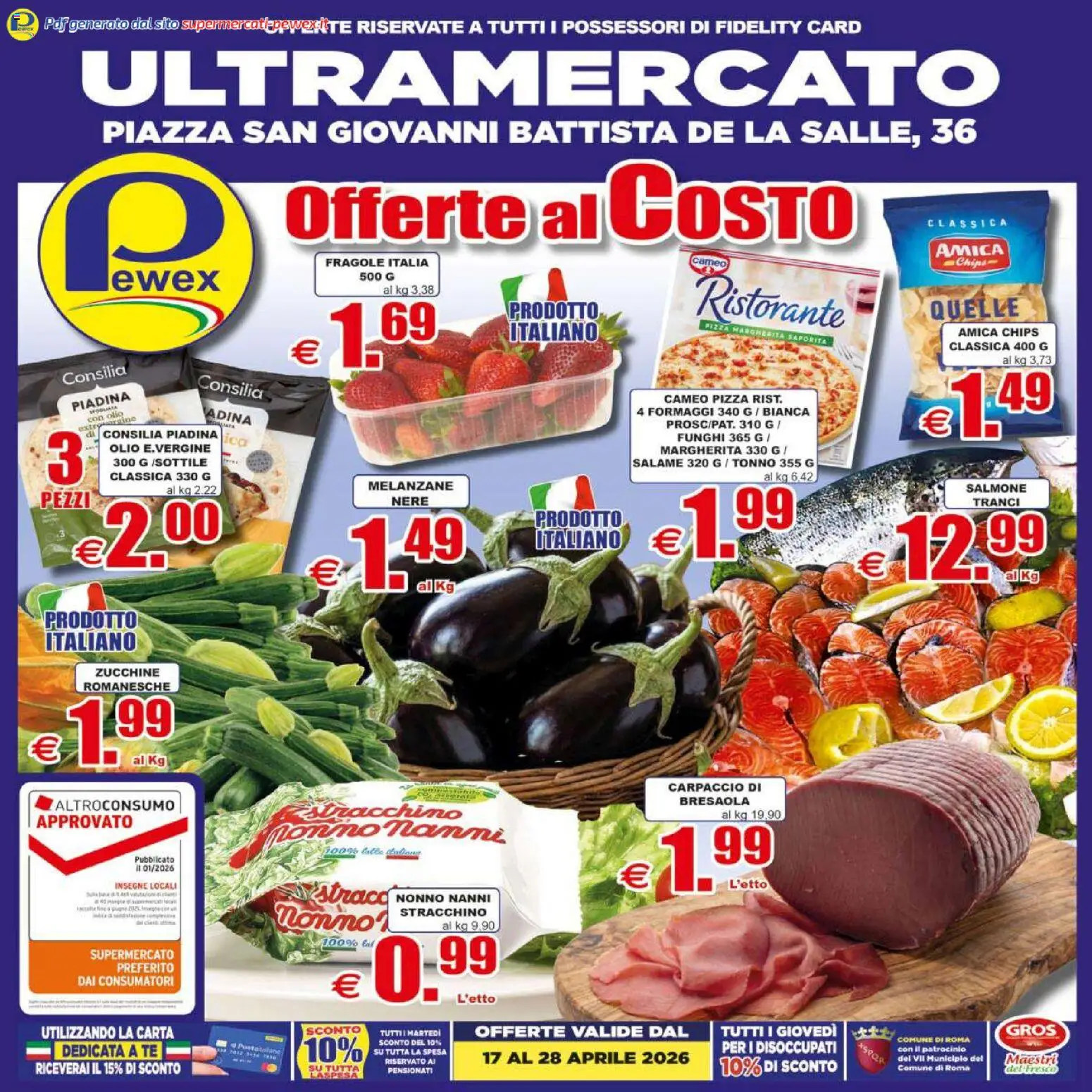 Volantino Pewex del 17.04.2026 | Pagina: 1 | Prodotti: Salmone, Bresaola, Tonno, Stracchino