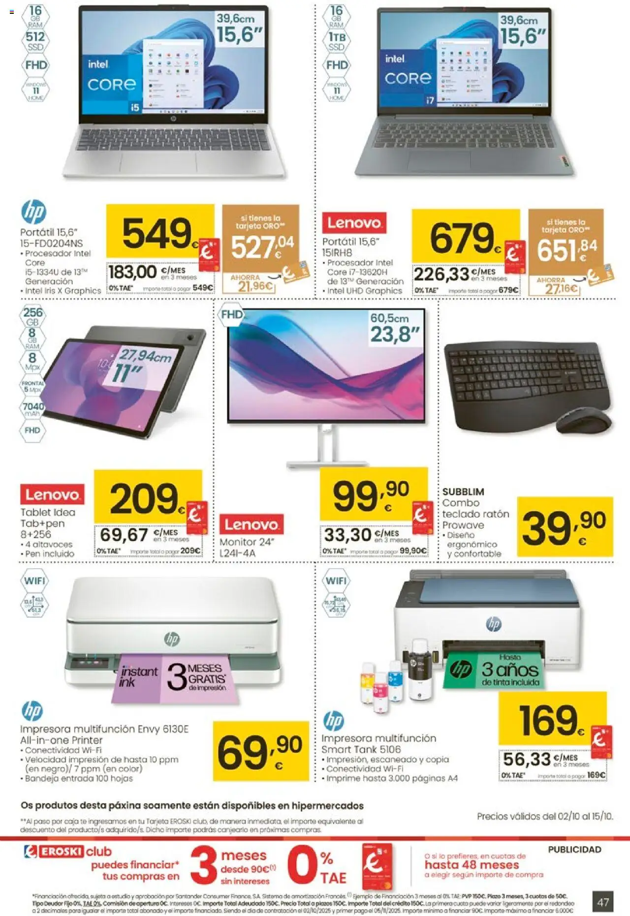 Eroski - Ofertón  │ válido desde el 02.10.2025 | Página: 47 | Productos: Tablet, Monitor, Bandeja, Caja