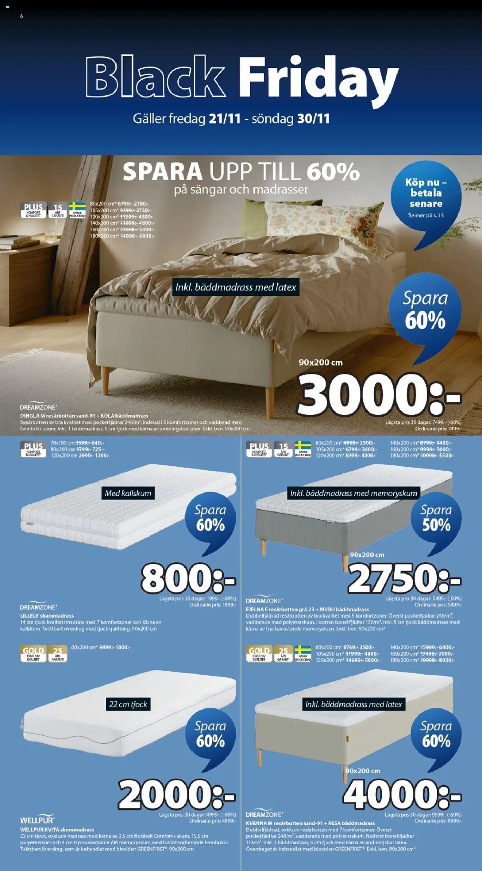 JYSK reklamblad aktuell från 21.11.2025 | Sida: 6 | Produkter: Bäddmadrass, Skummadrass, Madrass, Galler