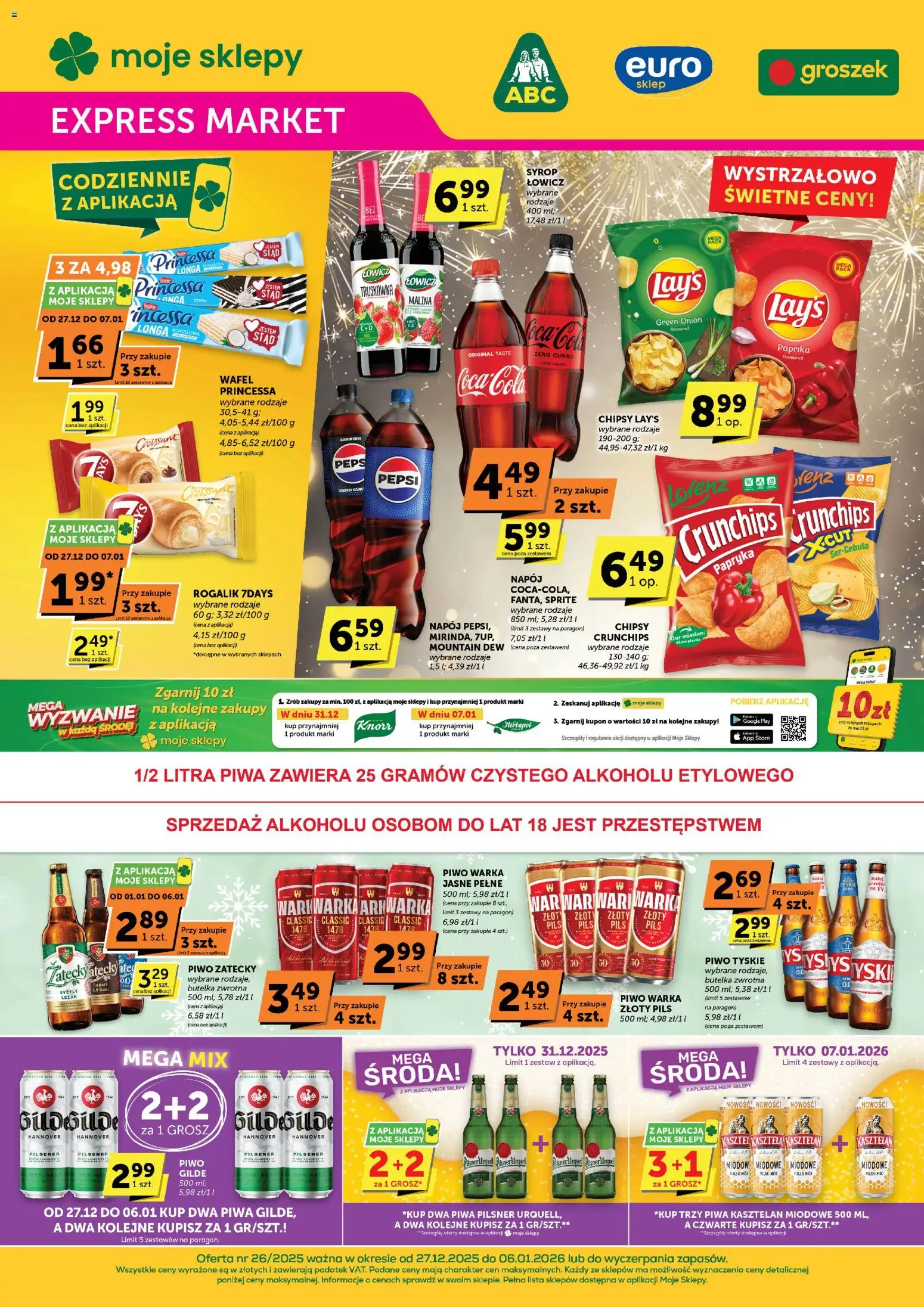 ABC Gazetka - Expressmarket od 27.12.2025 | Strona: 1 | Produkty: Groszek, Syrop, Pepsi, Piwo