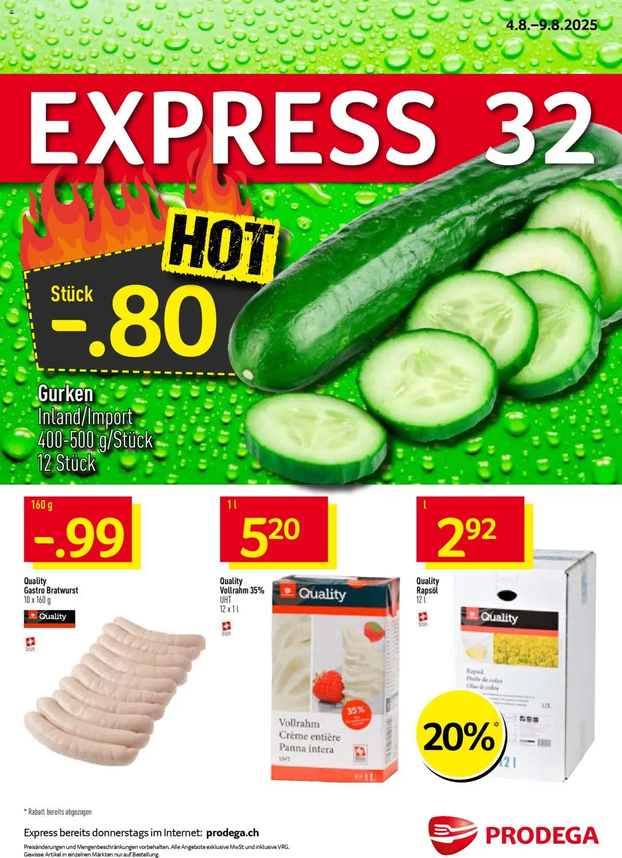Prodega Aktionen ab 04.08.2025 | Seite: 1 | Produkte: Rapsöl, Gurken, Creme