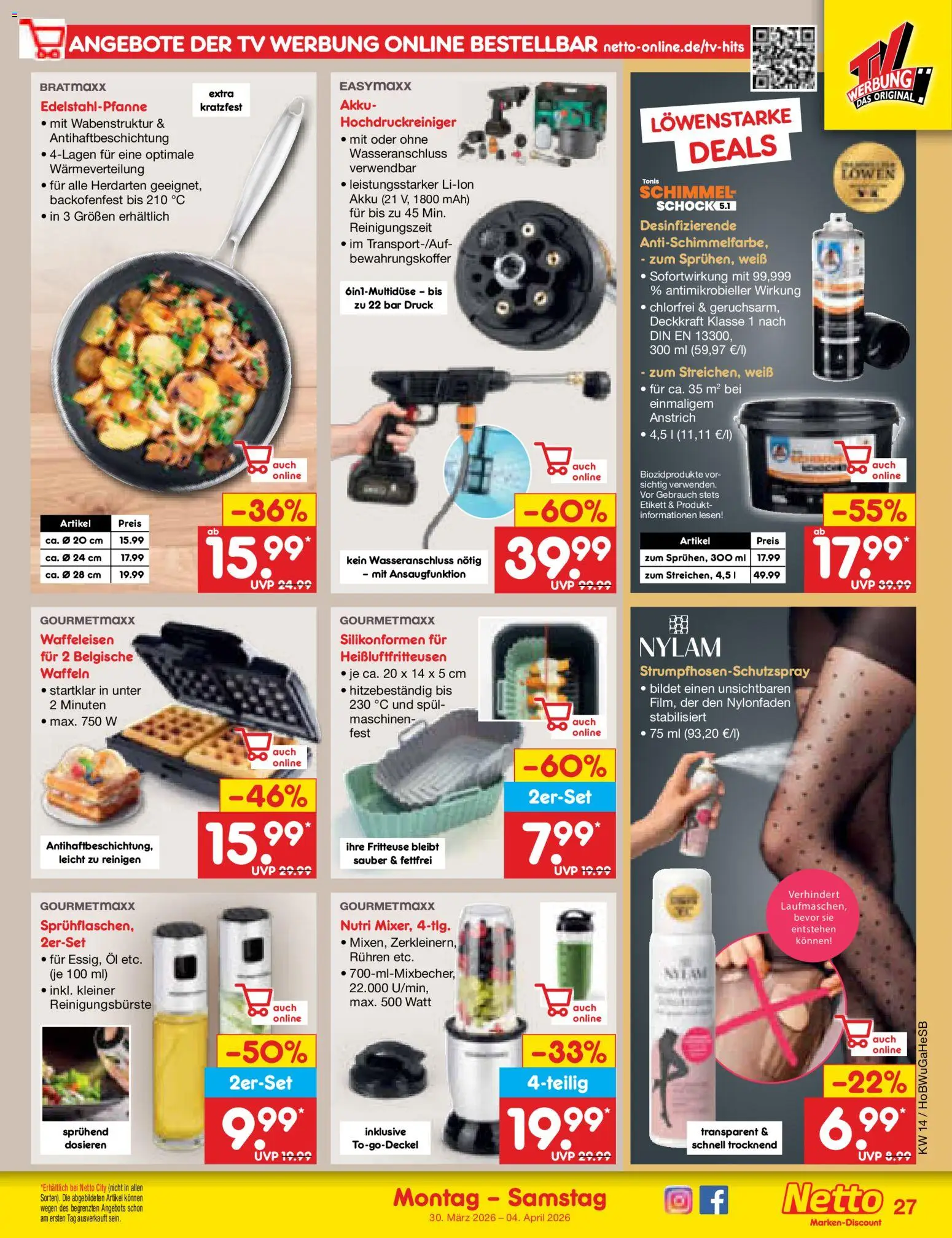 Netto Marken-Discount Prospekt 	 – gültig ab 30.03.2026 | Seite: 37 | Produkte: Öl, Waffeln, Hochdruckreiniger, TV