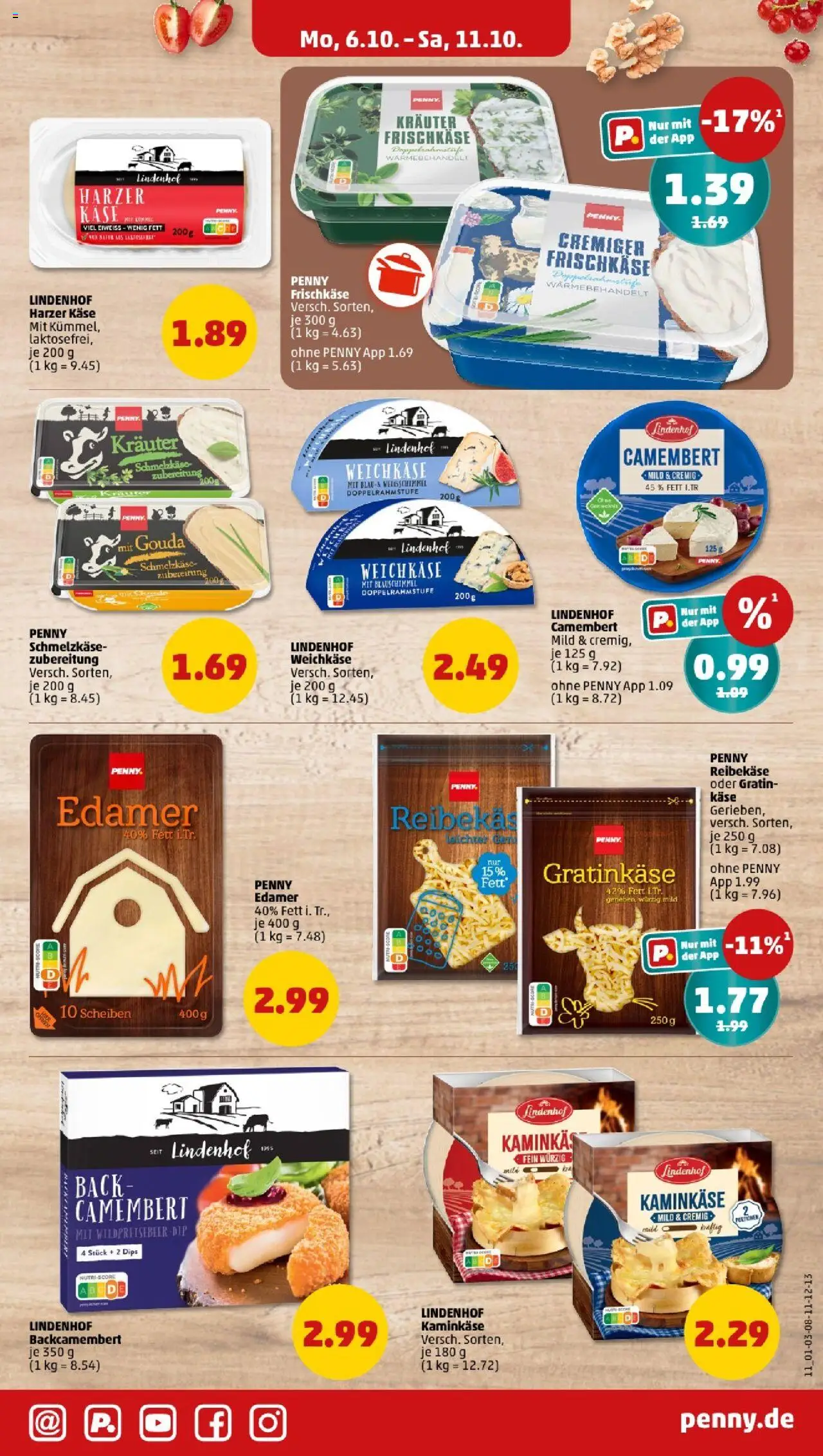 Penny - Niedersachsen – gültig ab 06.10.2025 | Seite: 13 | Produkte: Käse, Gouda, Reibekase, Frischkase