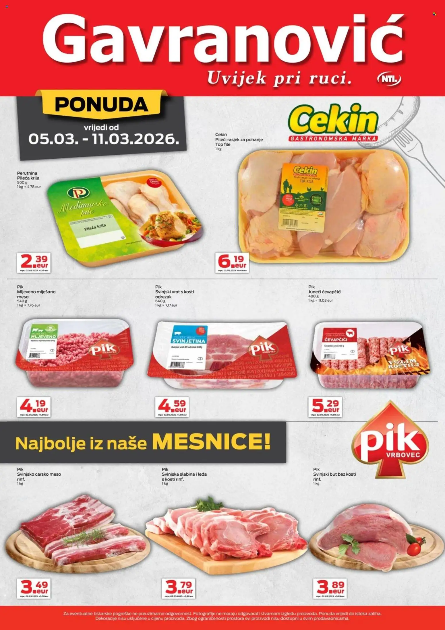 Gavranović katalog | vrijedi od 05.03.2026 | Stranica: 5 | Proizvodi: Svinjski vrat, Svinjski but, Svinjetina, Ćevapčići