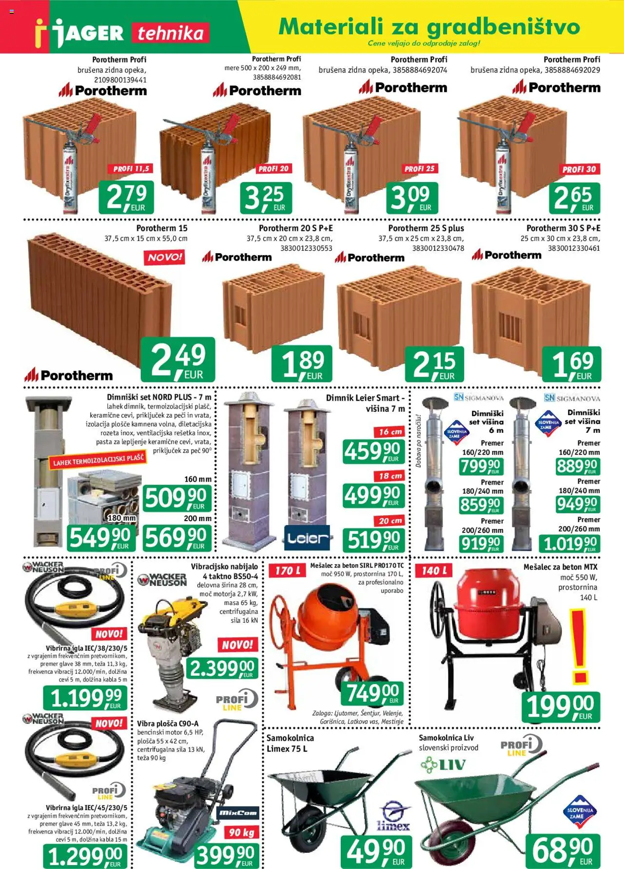Novi Jager katalog ponudbe – veljaven od 17.09.2025 | Stran: 10 | Izdelki: Teza, Plasc, Beton, Samokolnica