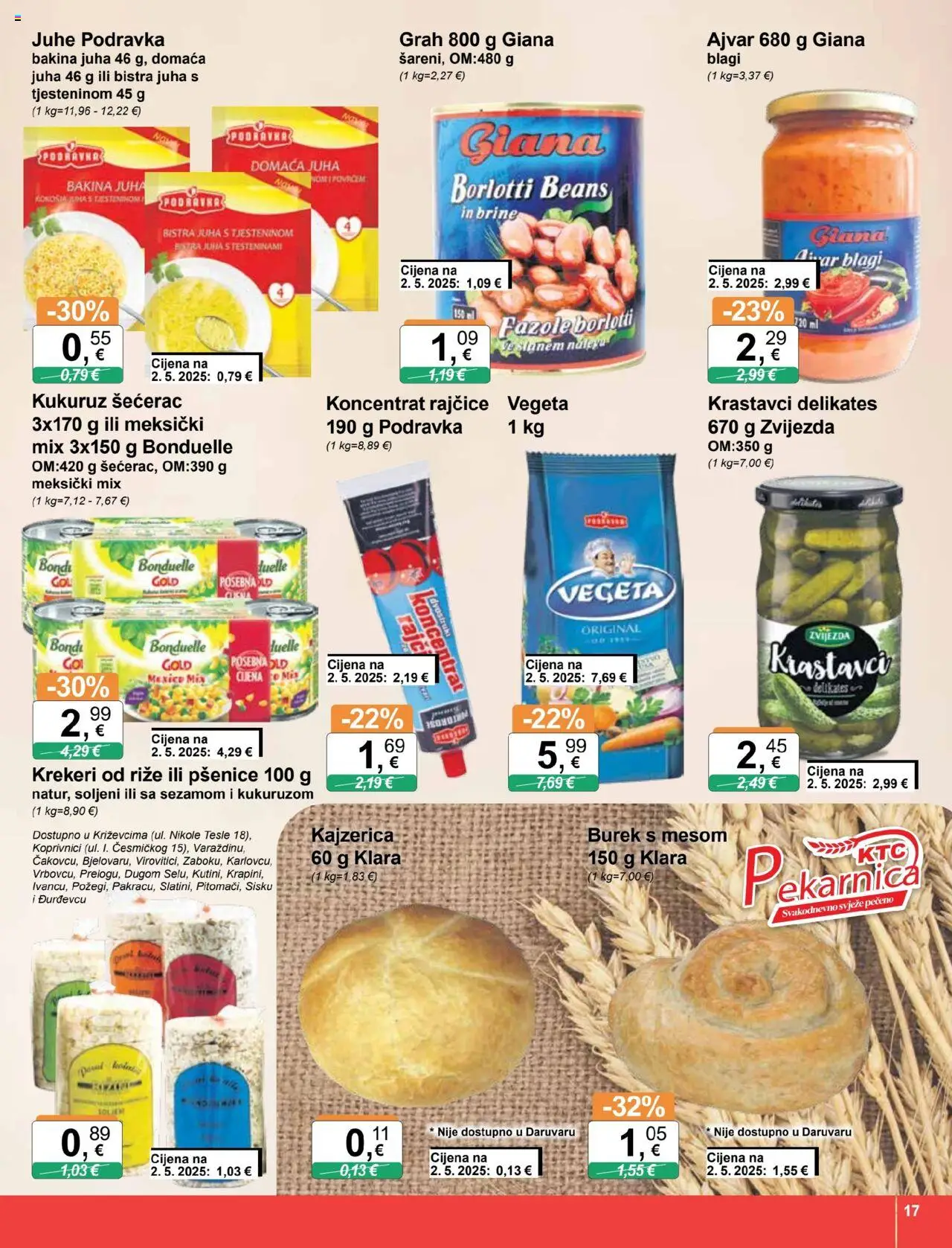 KTC katalog | vrijedi od 08.10.2025 | Stranica: 17 | Proizvodi: Kukuruz, Podravka, Rajčice, Krekeri