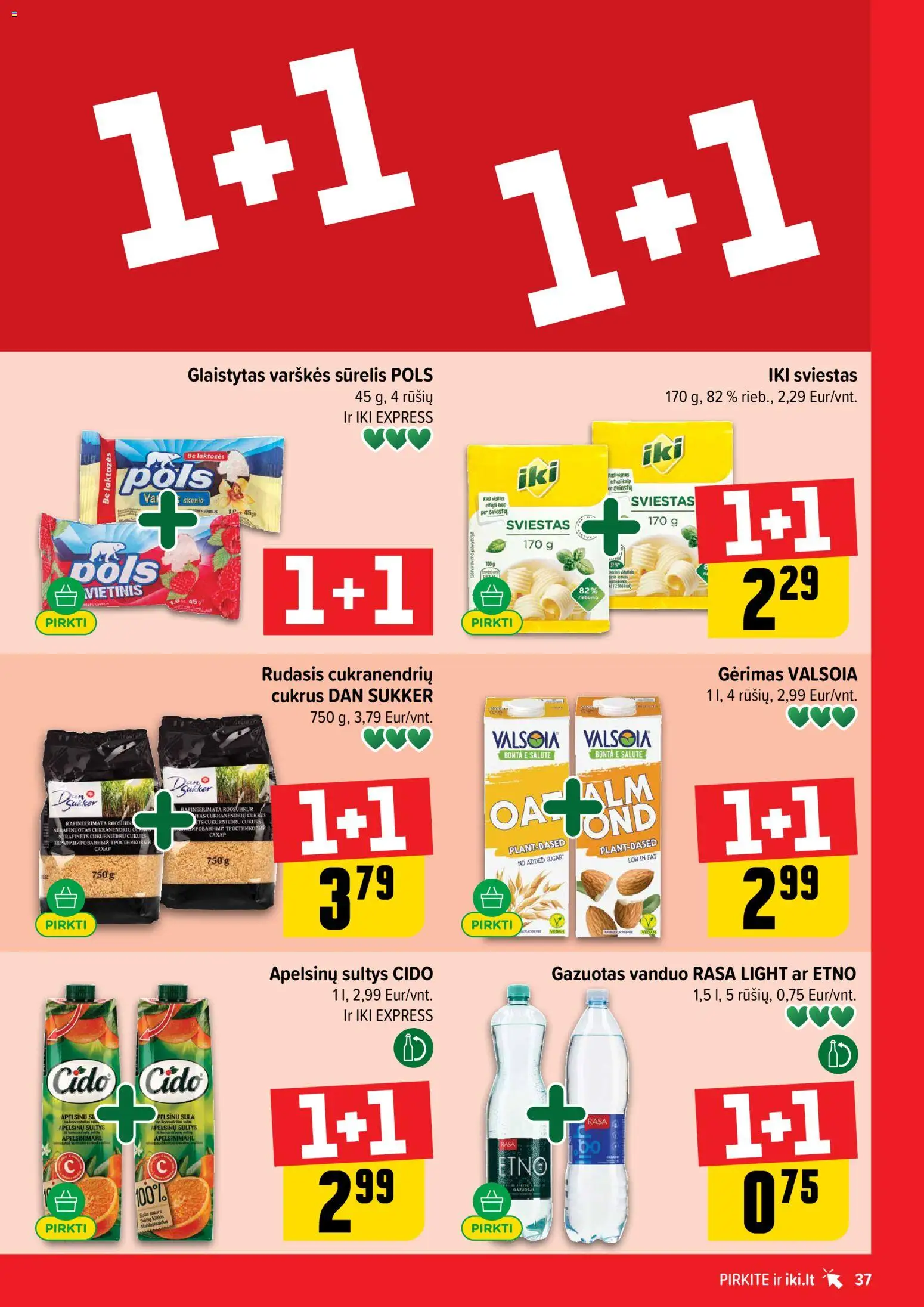 IKI akcijos nuo 06.04.2026 | Puslapis: 37 | Prekių: Sūrelis, Sviestas, Sultys, Cukrus