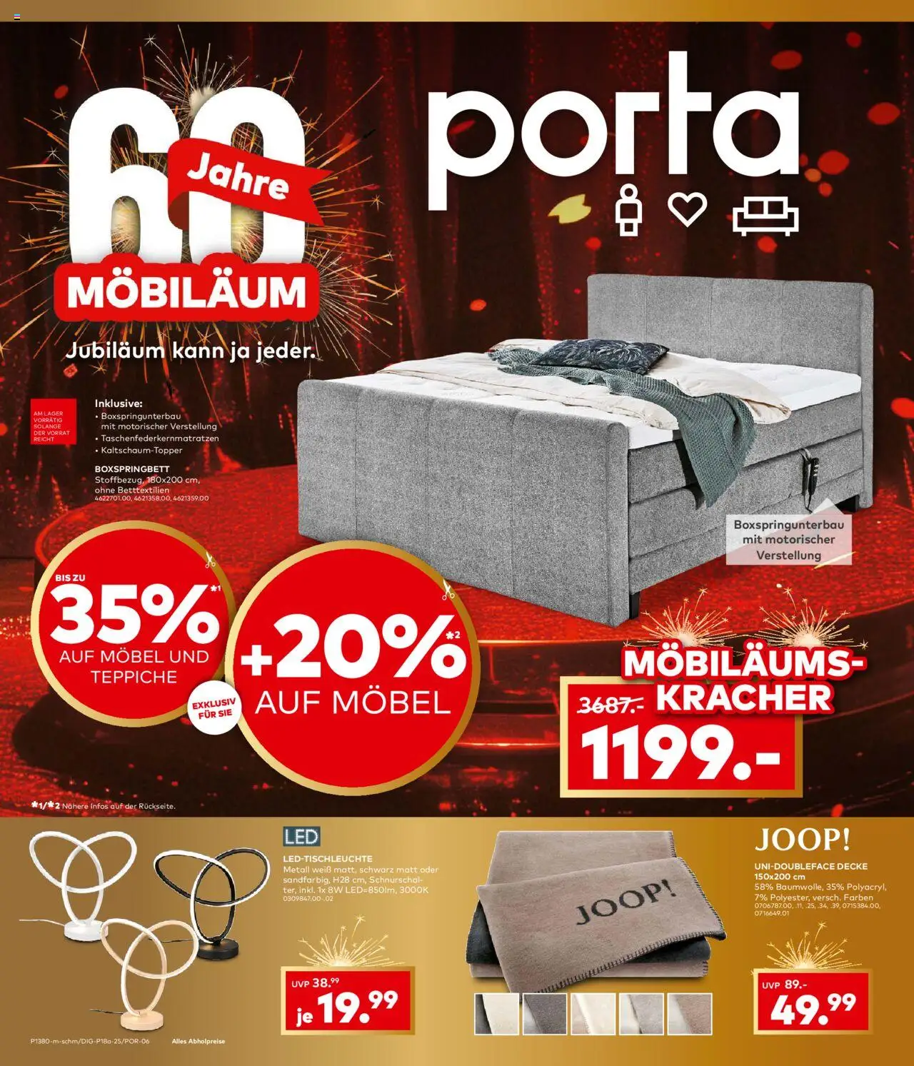 Porta! Möbiläumskracher in allen Abteilungen - Aachen – gültig ab 14.09.2025 | Seite: 1 | Produkte: Decke, Boxspringbett