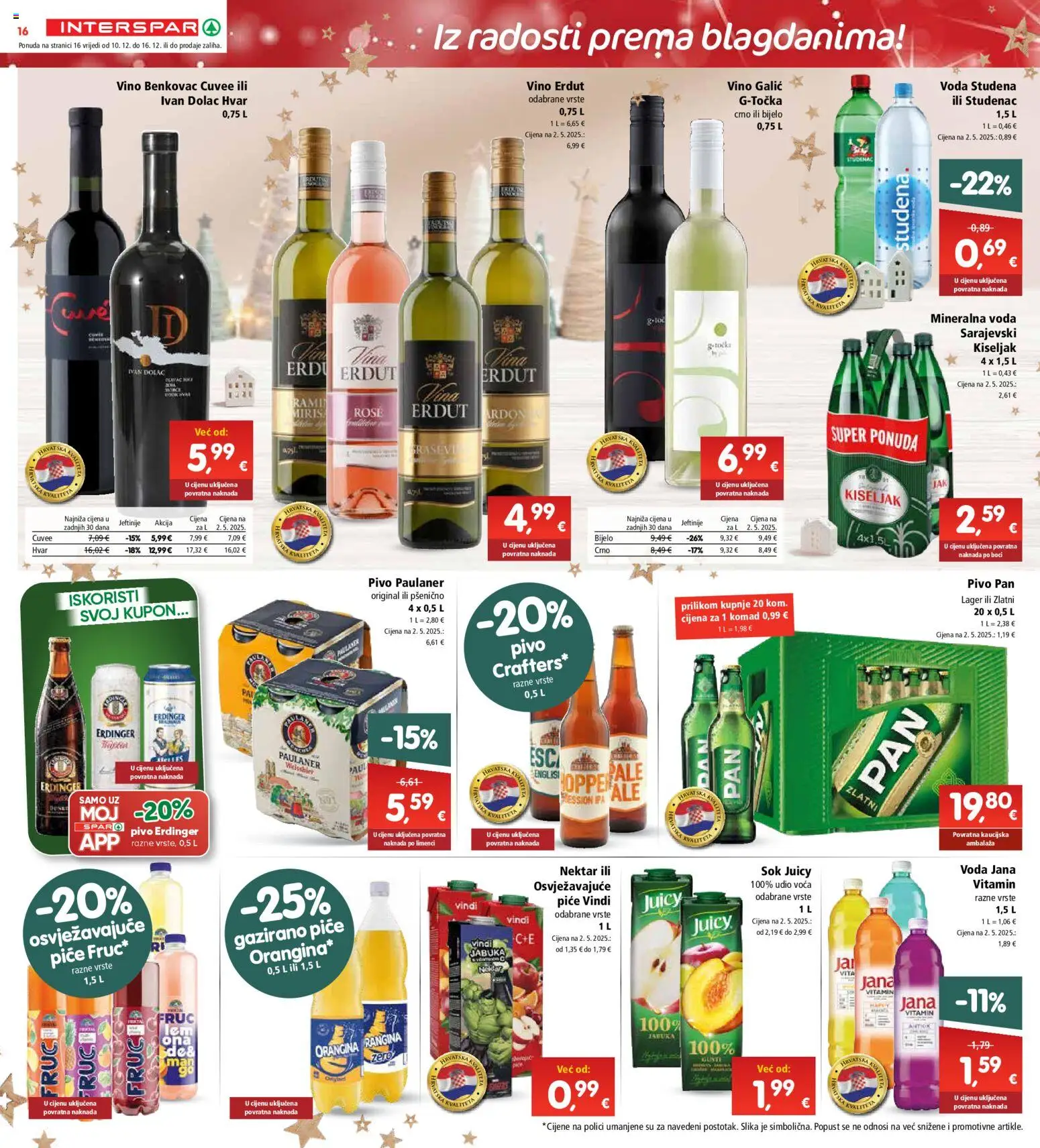 Interspar katalog | vrijedi od 10.12.2025 | Stranica: 16 | Proizvodi: Mineralna voda, Vino, Pivo, Voda