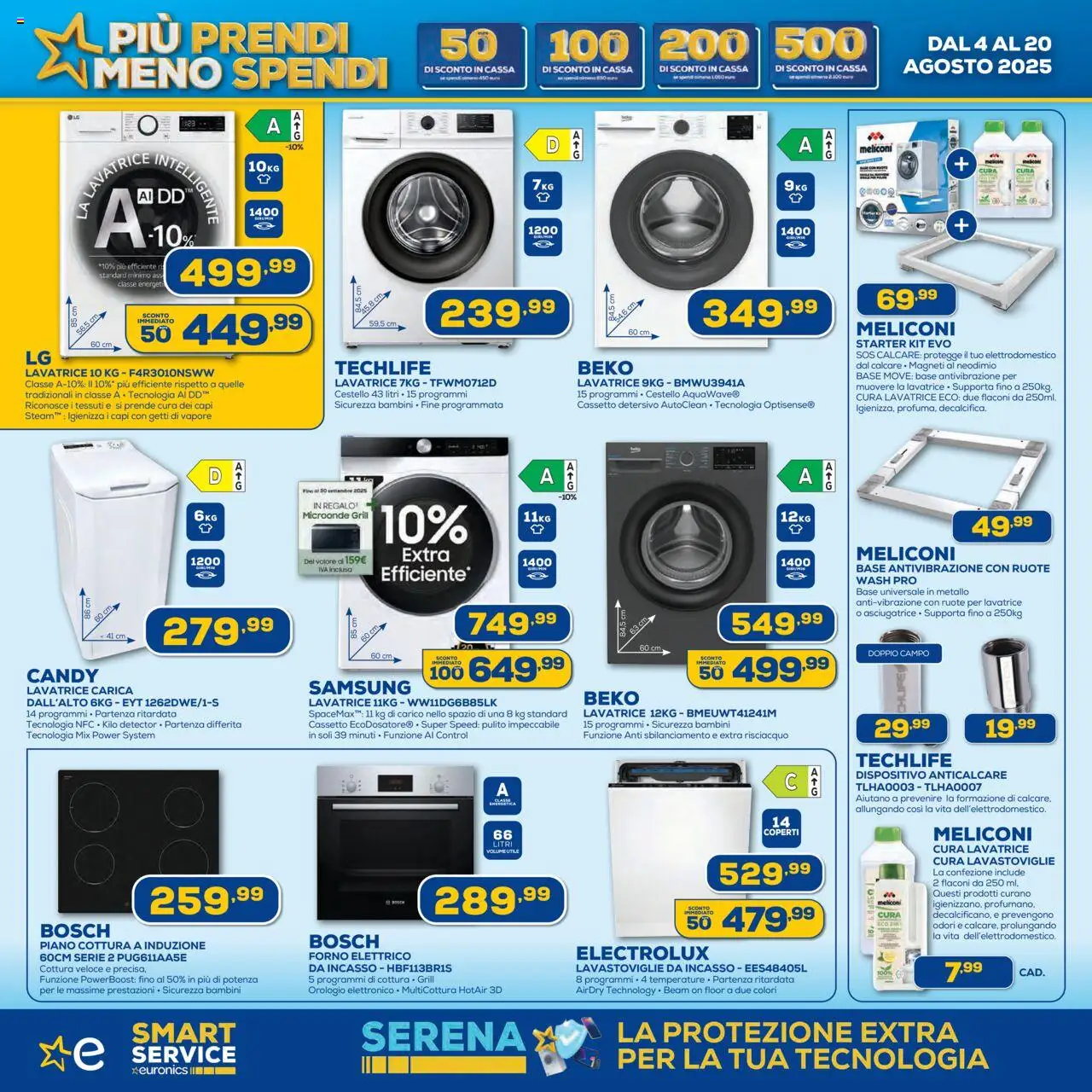 Volantino Euronics del 04.08.2025 | Pagina: 8 | Prodotti: Lavastoviglie da incasso, Lavastoviglie, Orologio, Forno elettrico
