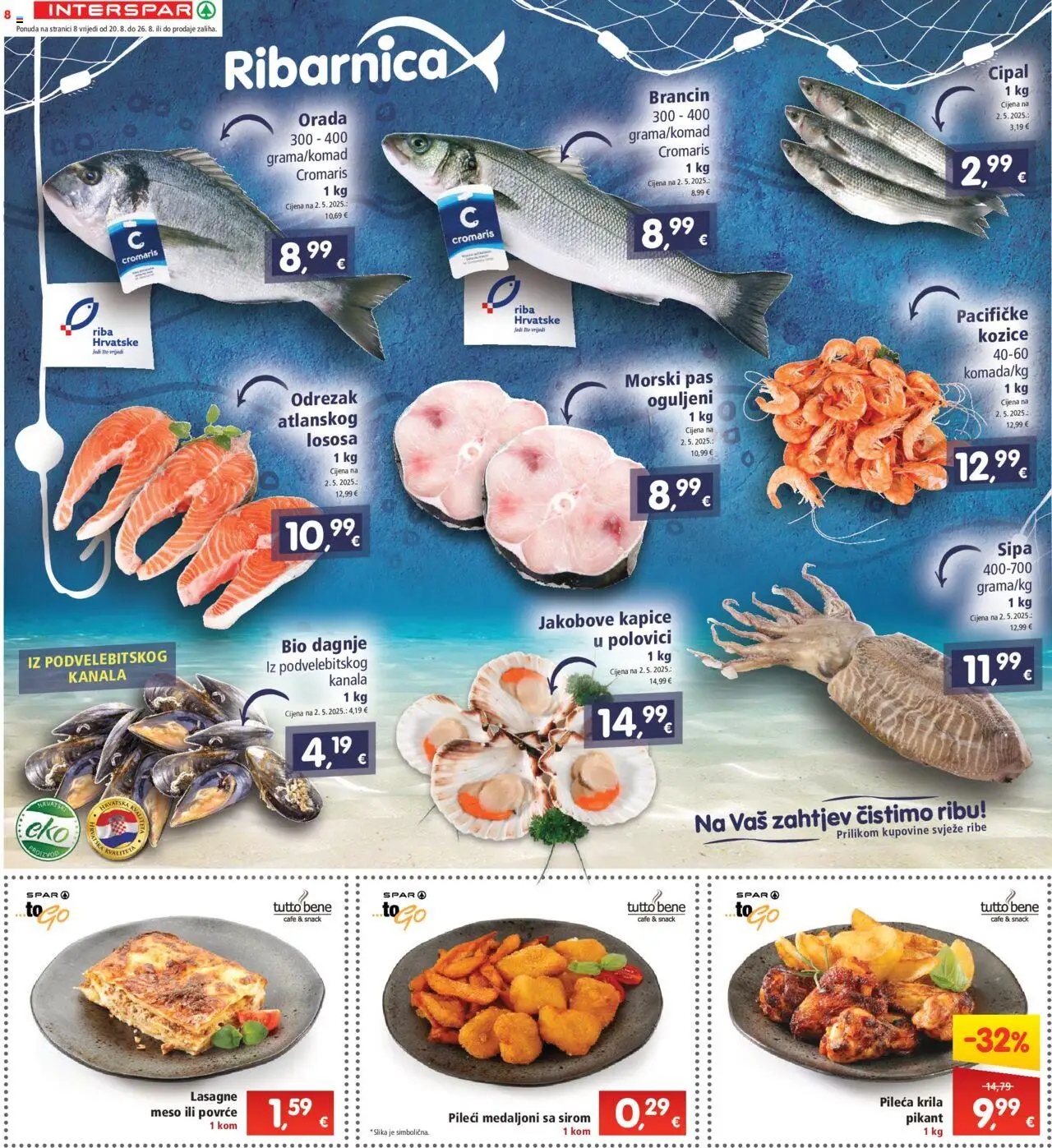 Interspar katalog | vrijedi od 20.08.2025 | Stranica: 8 | Proizvodi: Pileća krila, Riba, Kozice, Dagnje
