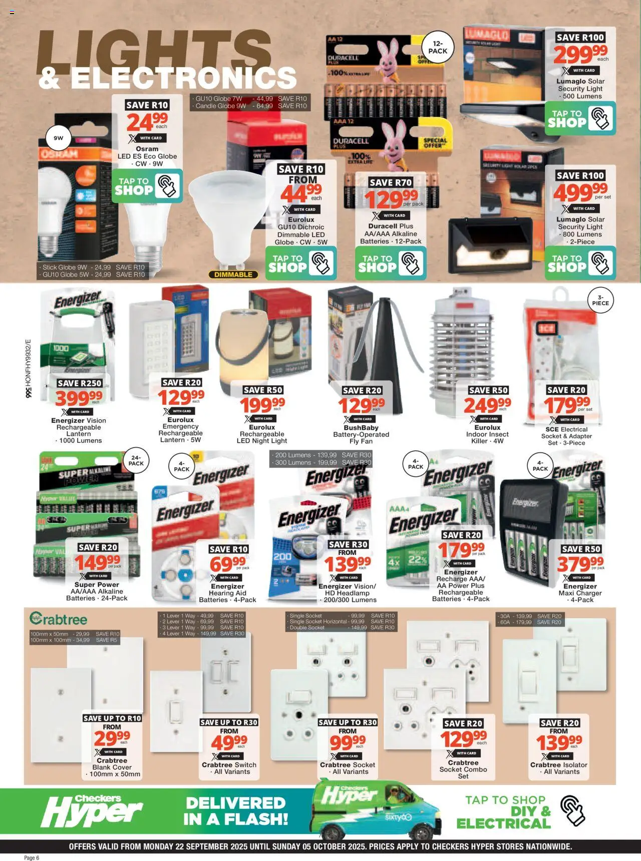 New Checkers catalogue – valid from 22.09.2025 | Page: 6 | Products: Night light, Socket, Charger, Switch