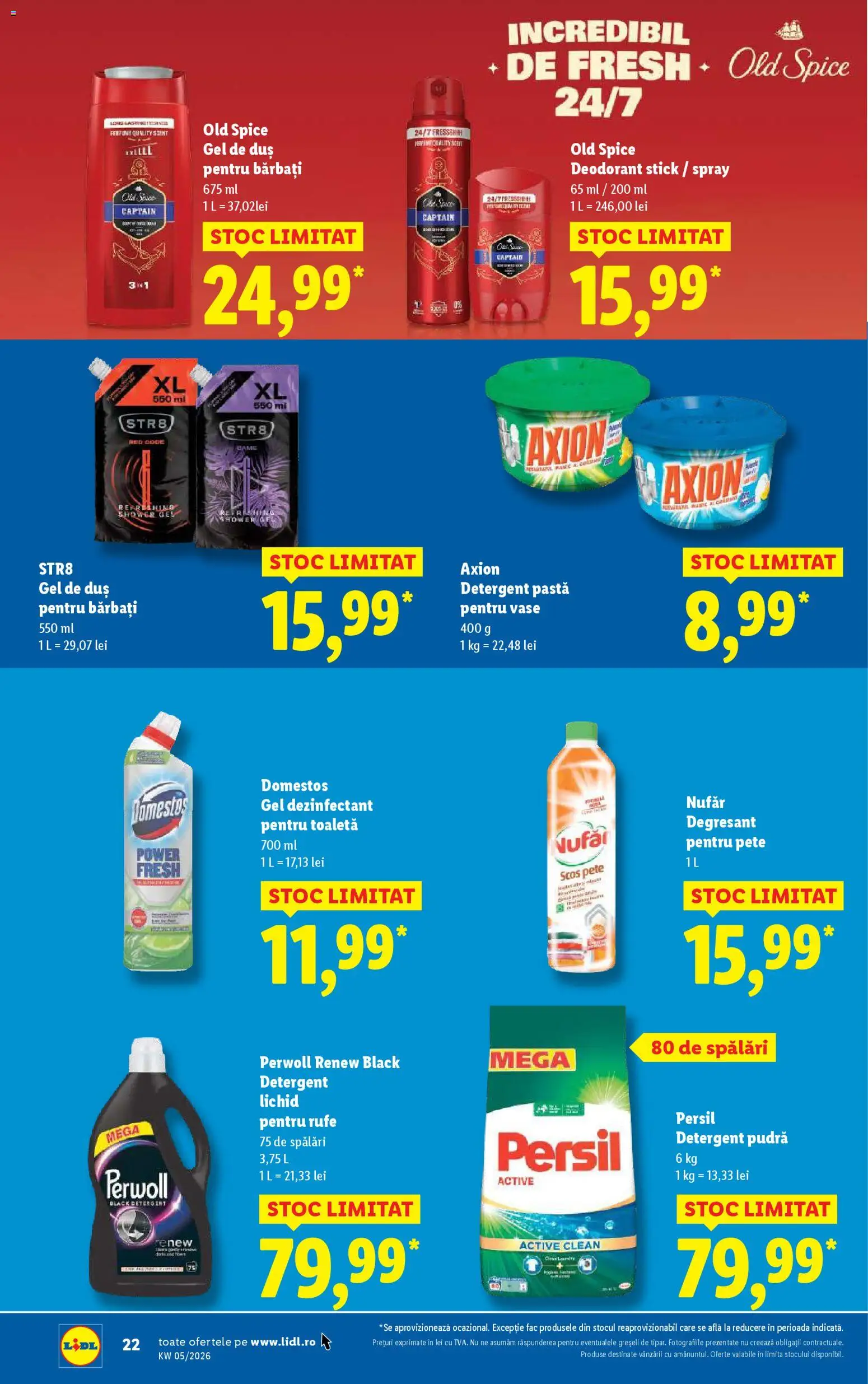 Noul catalog Lidl – valabil de la 26.01.2026 | Pagină: 22 | Produse: Toaletă, Gel de duș, Deodorant, Detergent