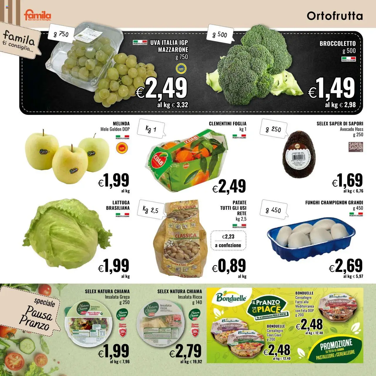 Volantino Famila del 16.10.2025 | Pagina: 2 | Prodotti: Mele, Avocado, Patate, Feta