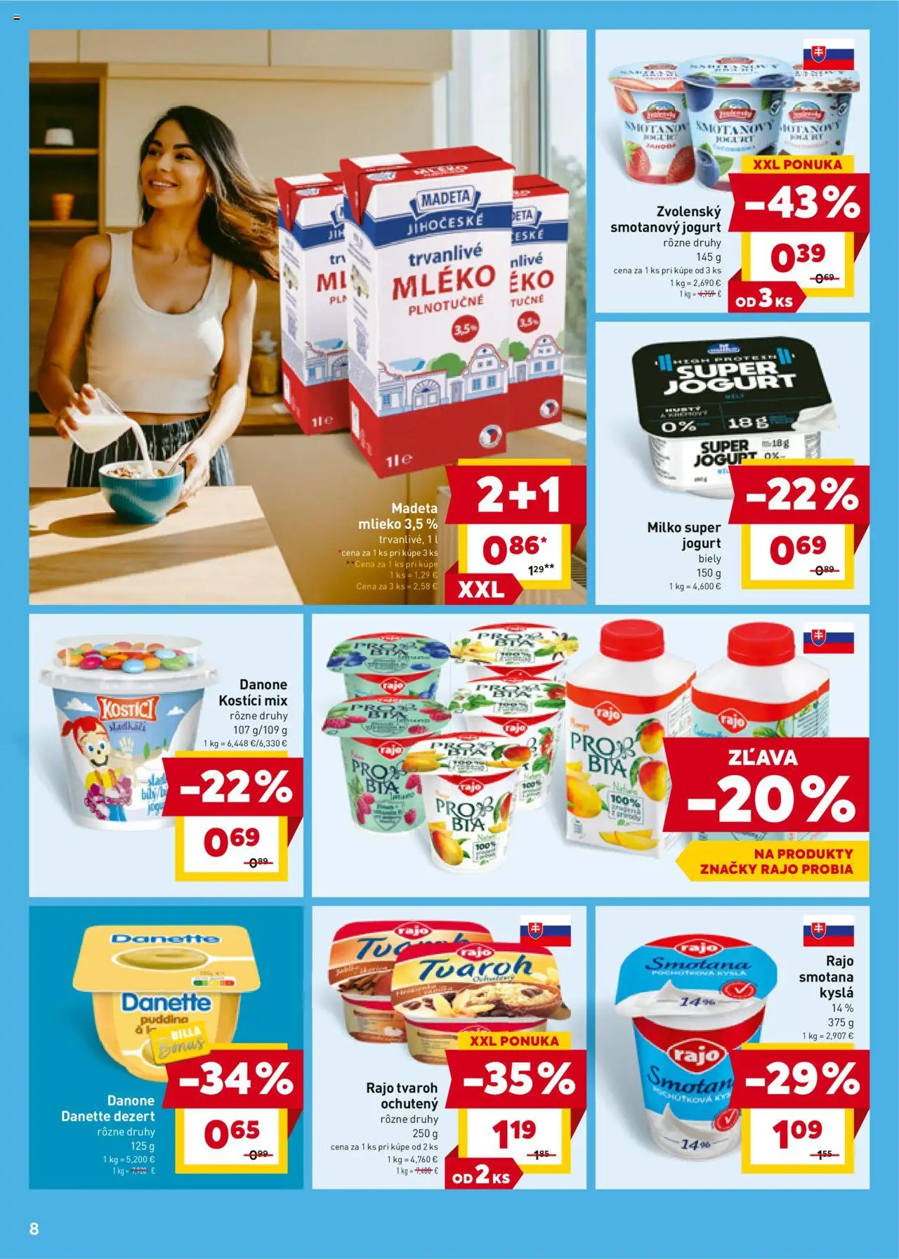 Nové Billa akcie – leták je platný od 22.10.2025 | Strana: 8 | Produkty: Mlieko, Jogurt, Smotana, Tvaroh