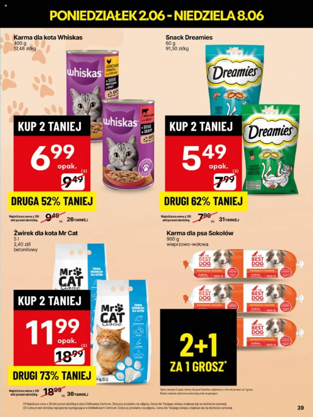 Delikatesy Centrum Gazetka - Sklepy Własne od 02.06.2025 | Strona: 39 | Produkty: Żwirek dla kota, Delikatesy, Karma dla kota, Karma dla psa
