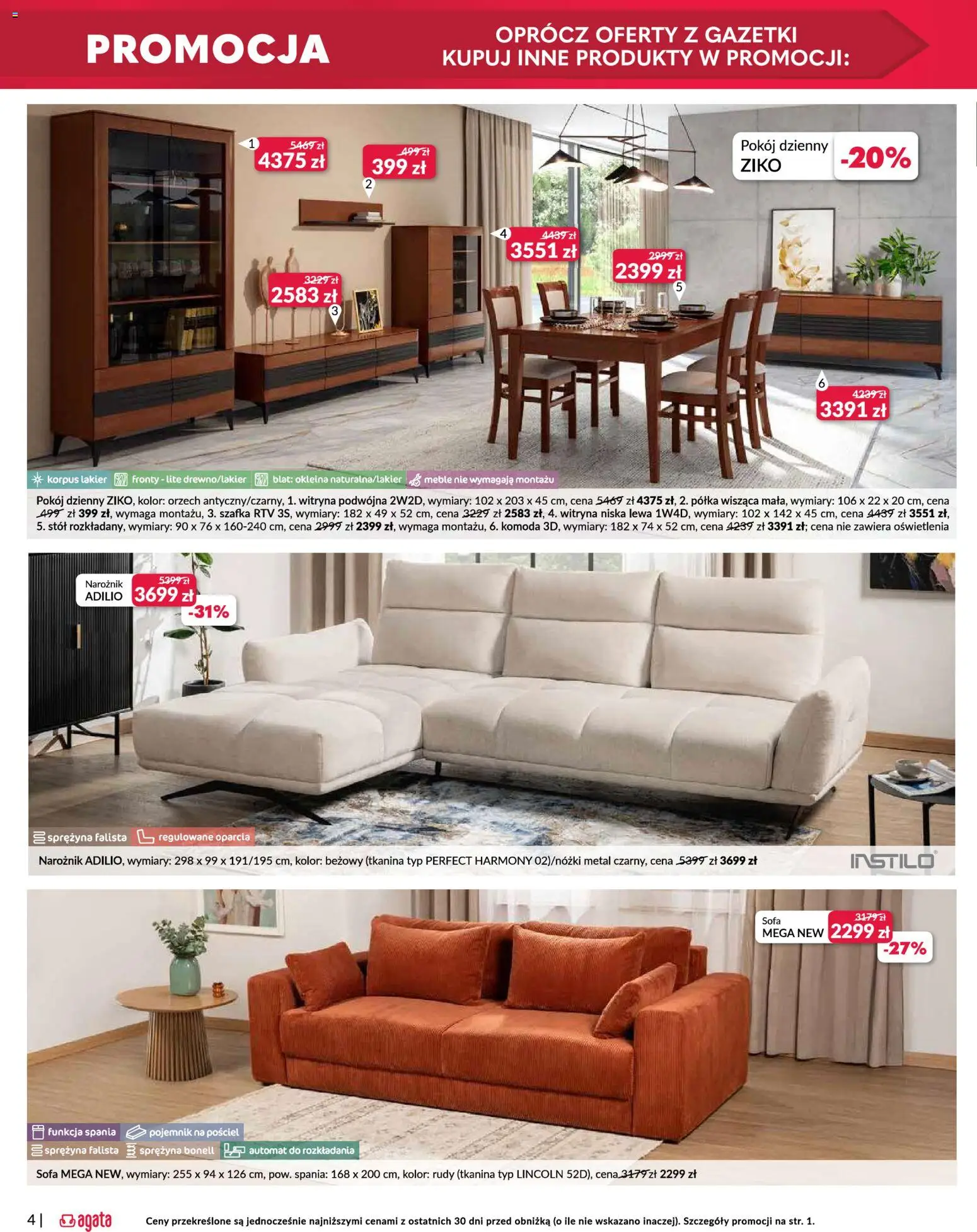 Salony Agata Gazetka - Otwarcie sklepu w Mysiadle od 26.02.2026 | Strona: 4 | Produkty: Pościel, Sofa, Stół, szafka RTV
