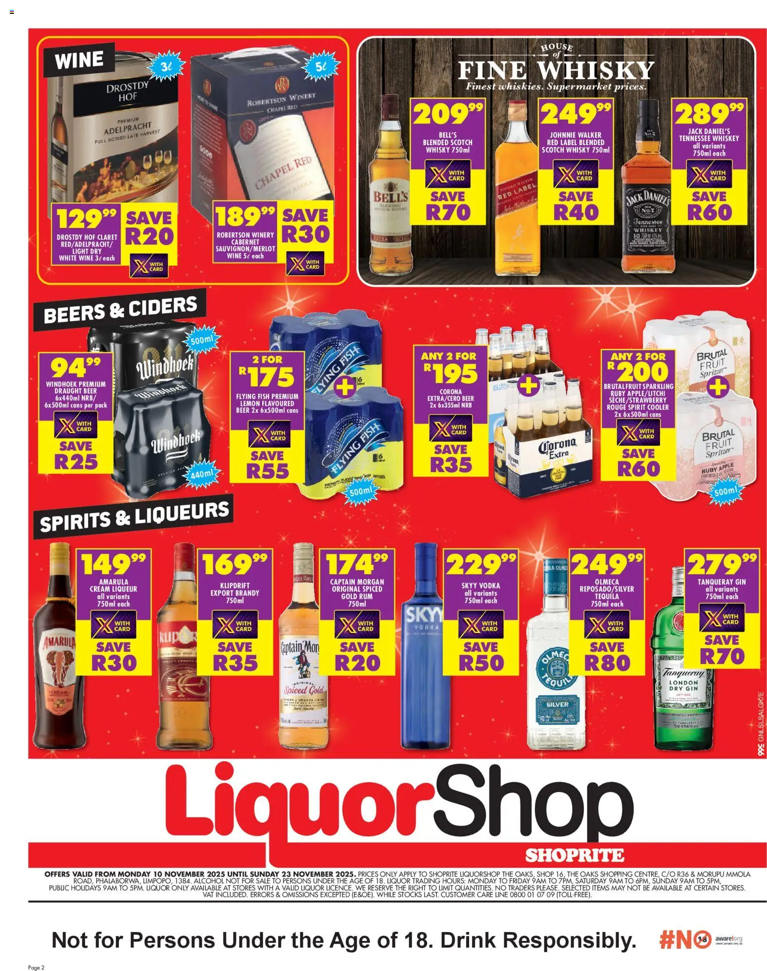 New Shoprite catalogue – valid from 10.11.2025 | Page: 2 | Products: Cooler, Fish, Gin, Whiskey