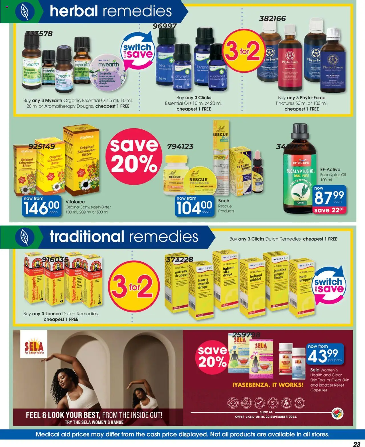Clicks Specials │ valid from 21.08.2025 | Page: 23 | Products: Oil, Switch, Tea, Touca de banho