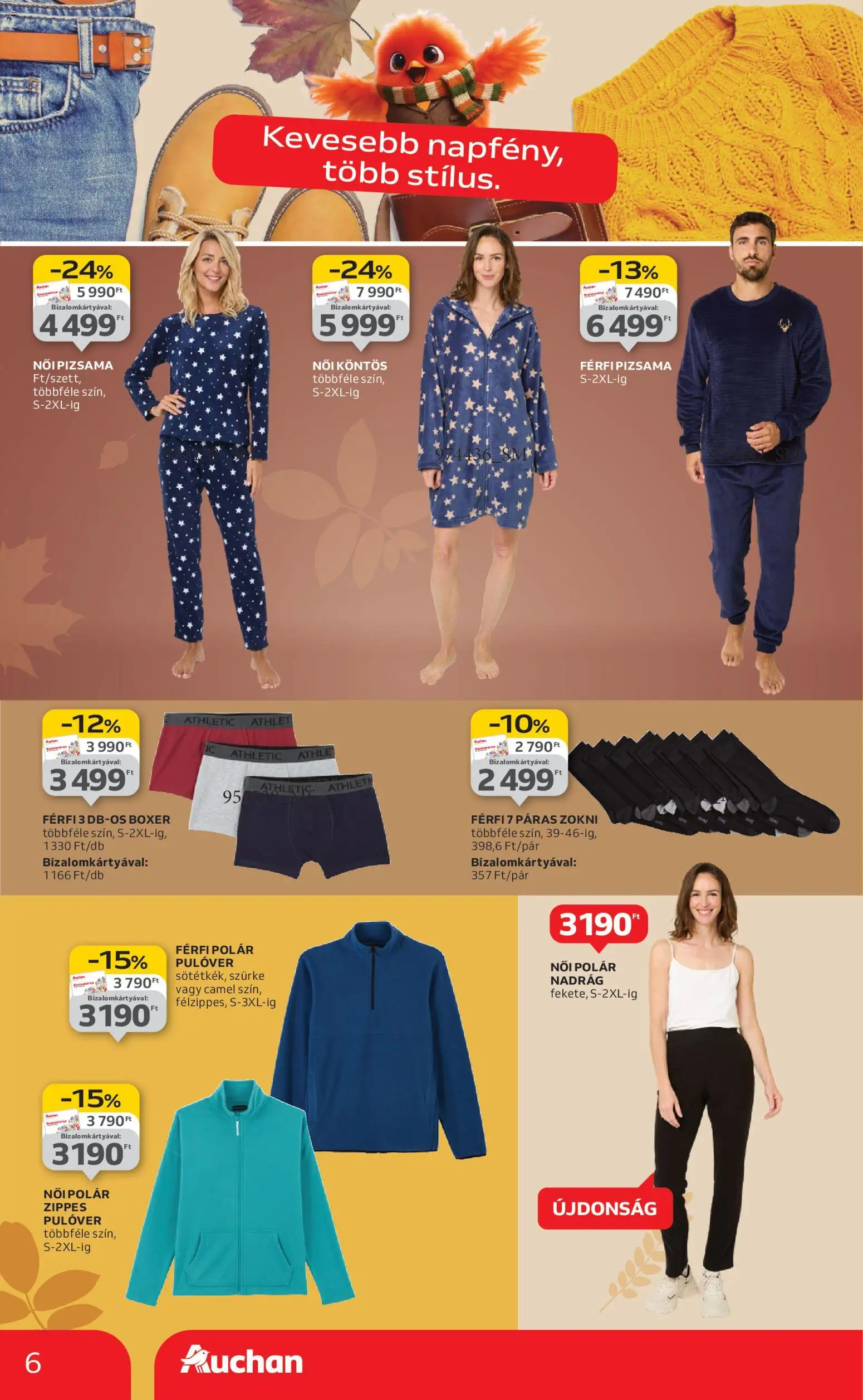 Auchan akciós ujság - amely érvényes a következő dátumtól: 30.10.2025 | Oldal: 6 | Termékek: Nadrág, Női pizsama, Zokni, Pizsama
