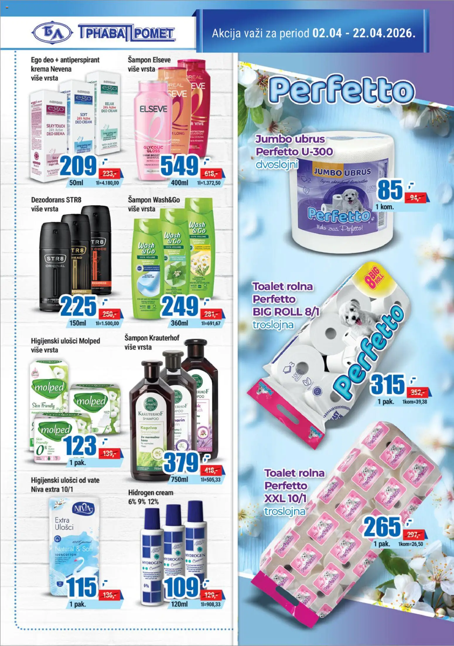 Trnava Promet katalog - važi od 02.04.2026 | Strana: 26 | Proizvode: Higijenski ulošci, Ubrus, Šampon, Krema