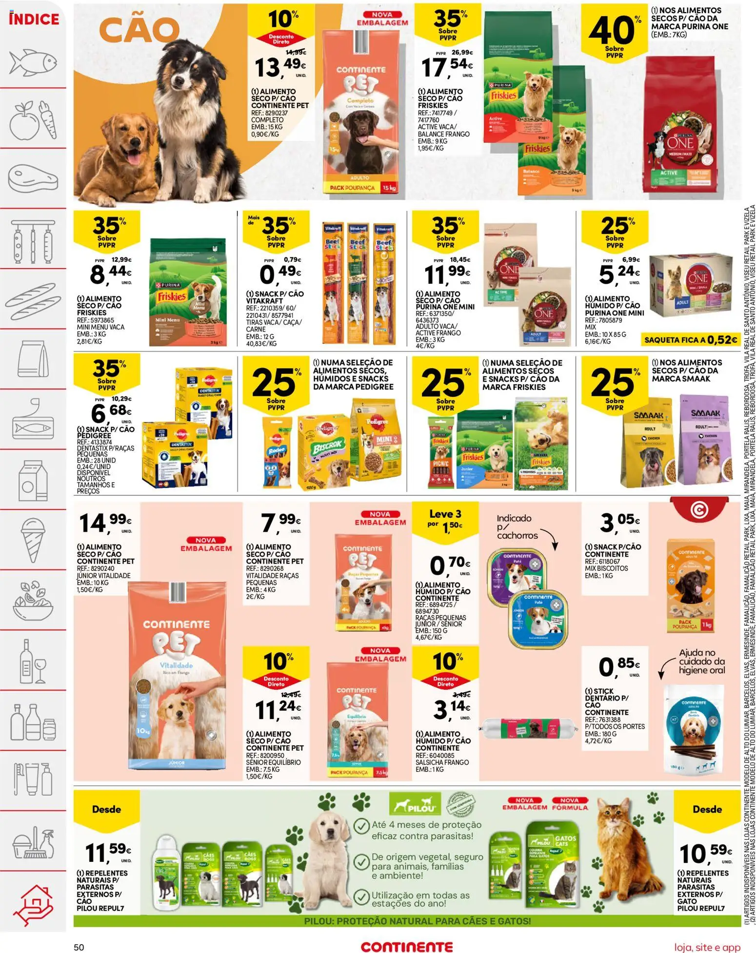 Continente folheto │ válido de 24.02.2026 | Página: 50 | Produtos: Purina one, Frango, Salsicha, Biscoitos