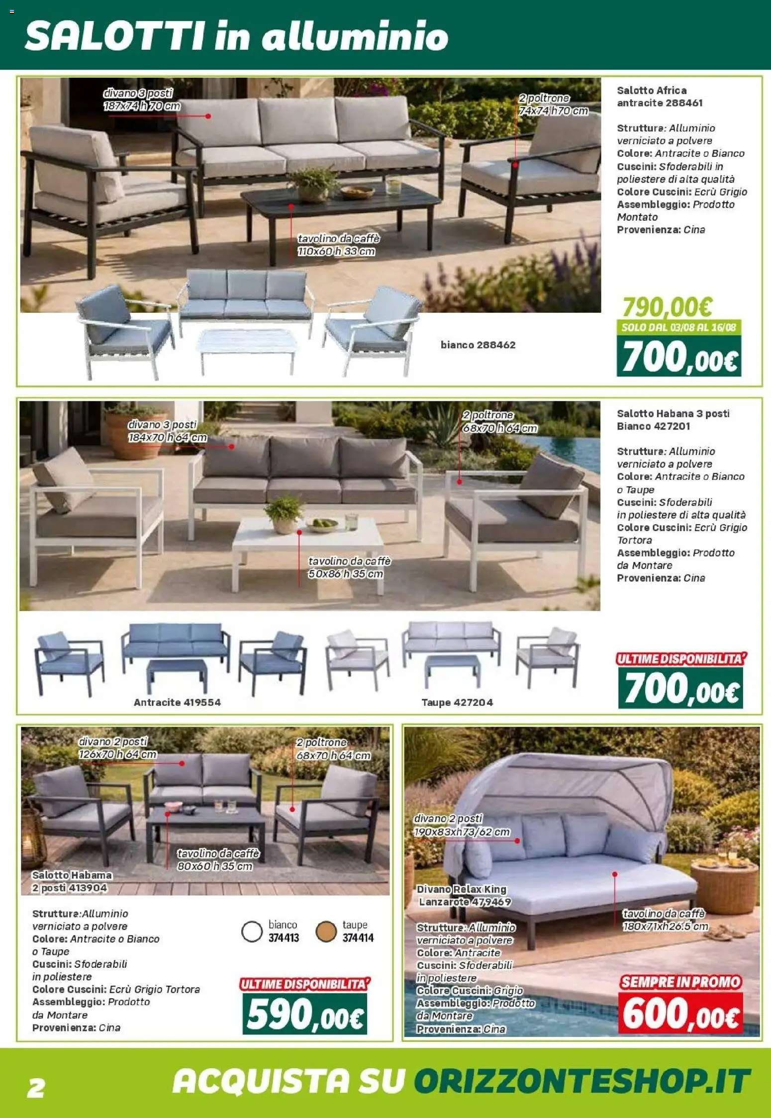 Volantino Orizzonte del 24.04.2026 | Pagina: 2 | Prodotti: Tavolino, Caffè, Divano, Tavolino da caffè