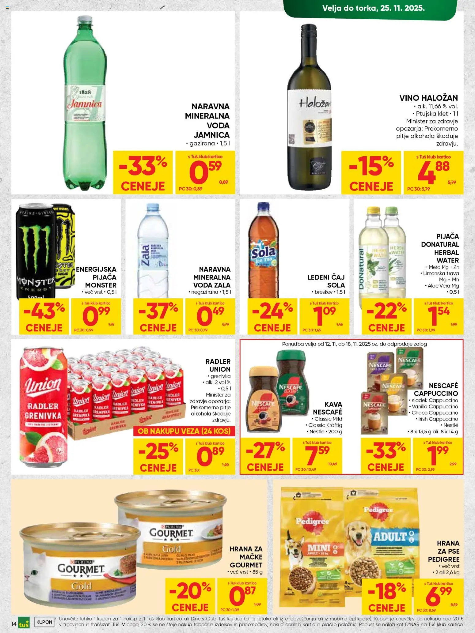 Novi Tuš katalog ponudbe – veljaven od 12.11.2025 | Stran: 14 | Izdelki: Kos, Ledeni čaj, Caj, Grenivka