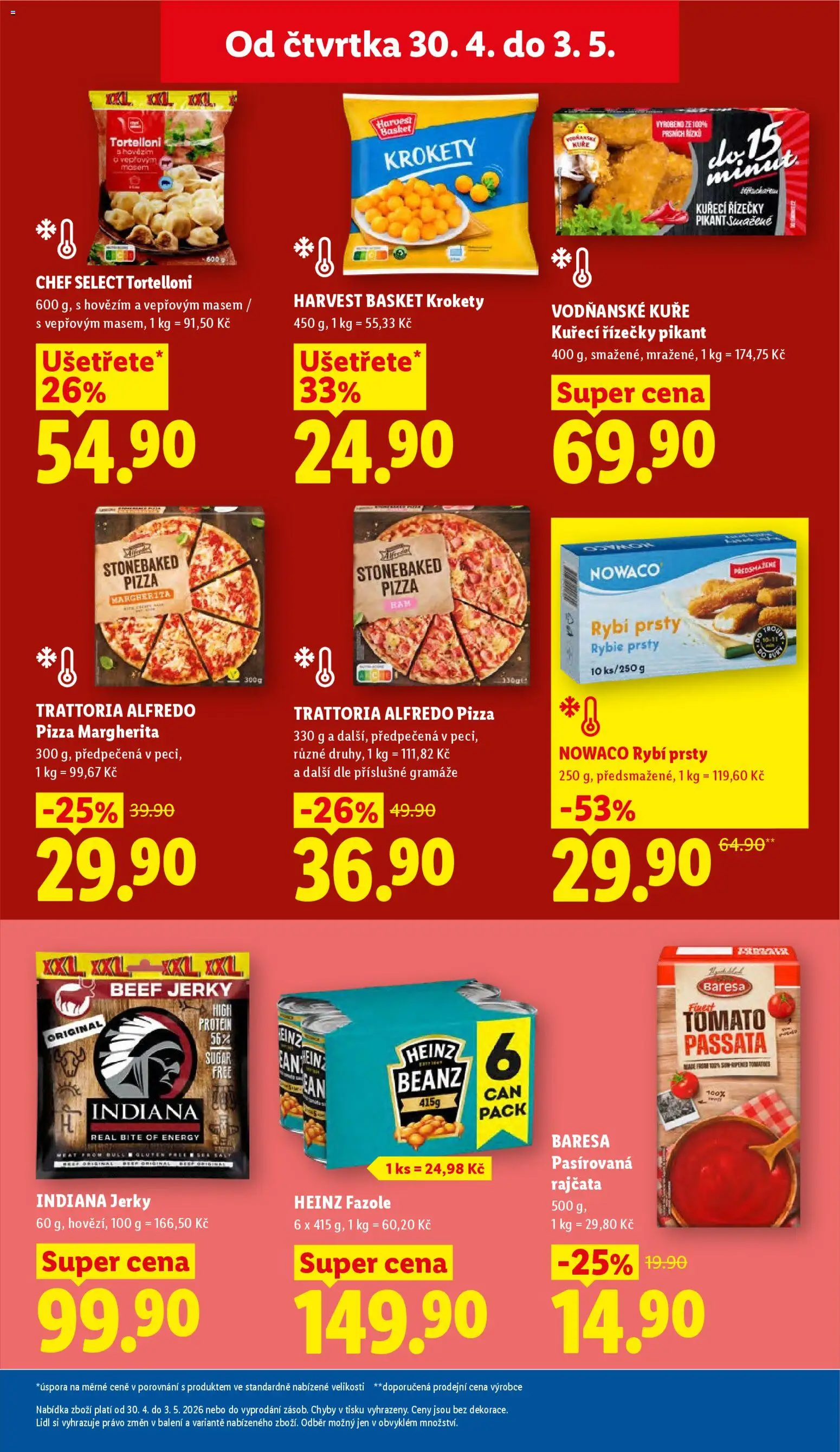Lidl leták od 30.04.2026 | Strana: 19 | Produkty: Pasírovaná rajčata, Pizza, Heinz fazole, Jerky