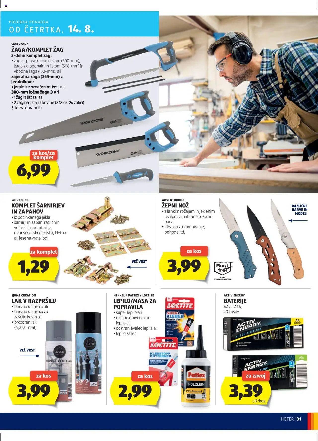 Hofer SI katalog | vrijedi od 07.08.2025 | Stranica: 31 | Proizvodi: Nož, Vrata, Baterije