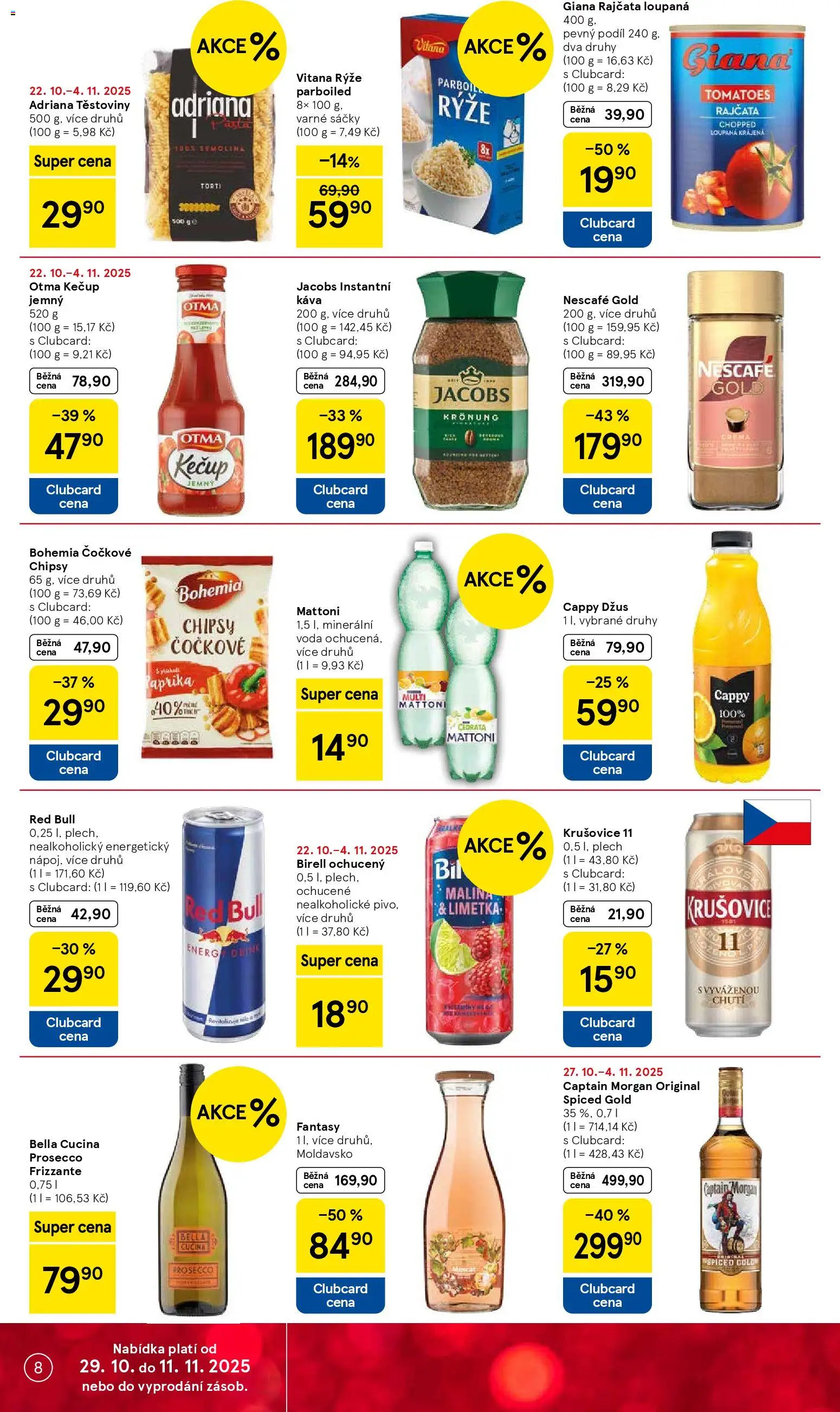 Tesco leták - Supermarket od 29.10.2025 | Strana: 8 | Produkty: Voda, Morgan, Těstoviny, Kečup